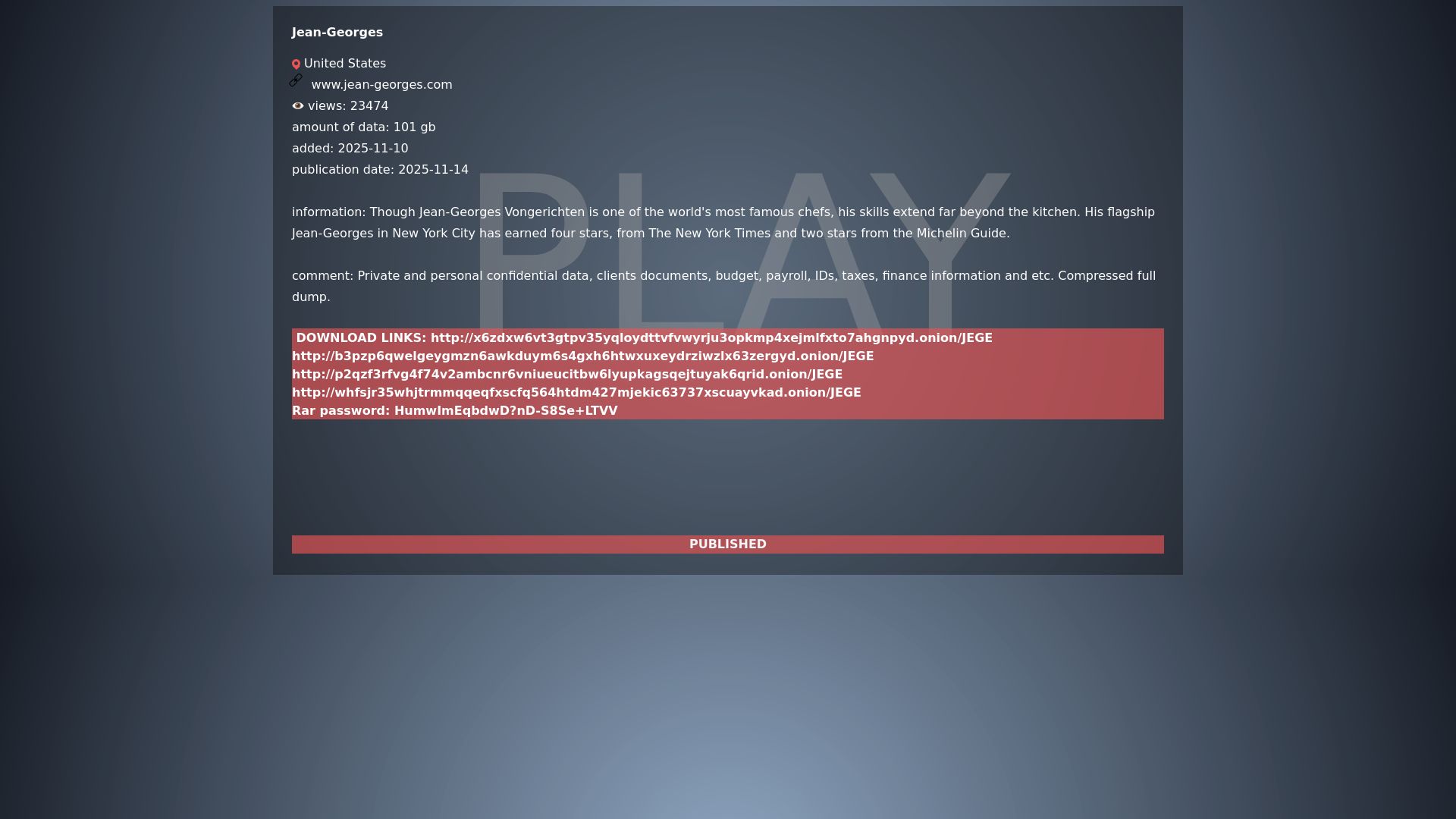 Screenshot of Jean-Georges leak page