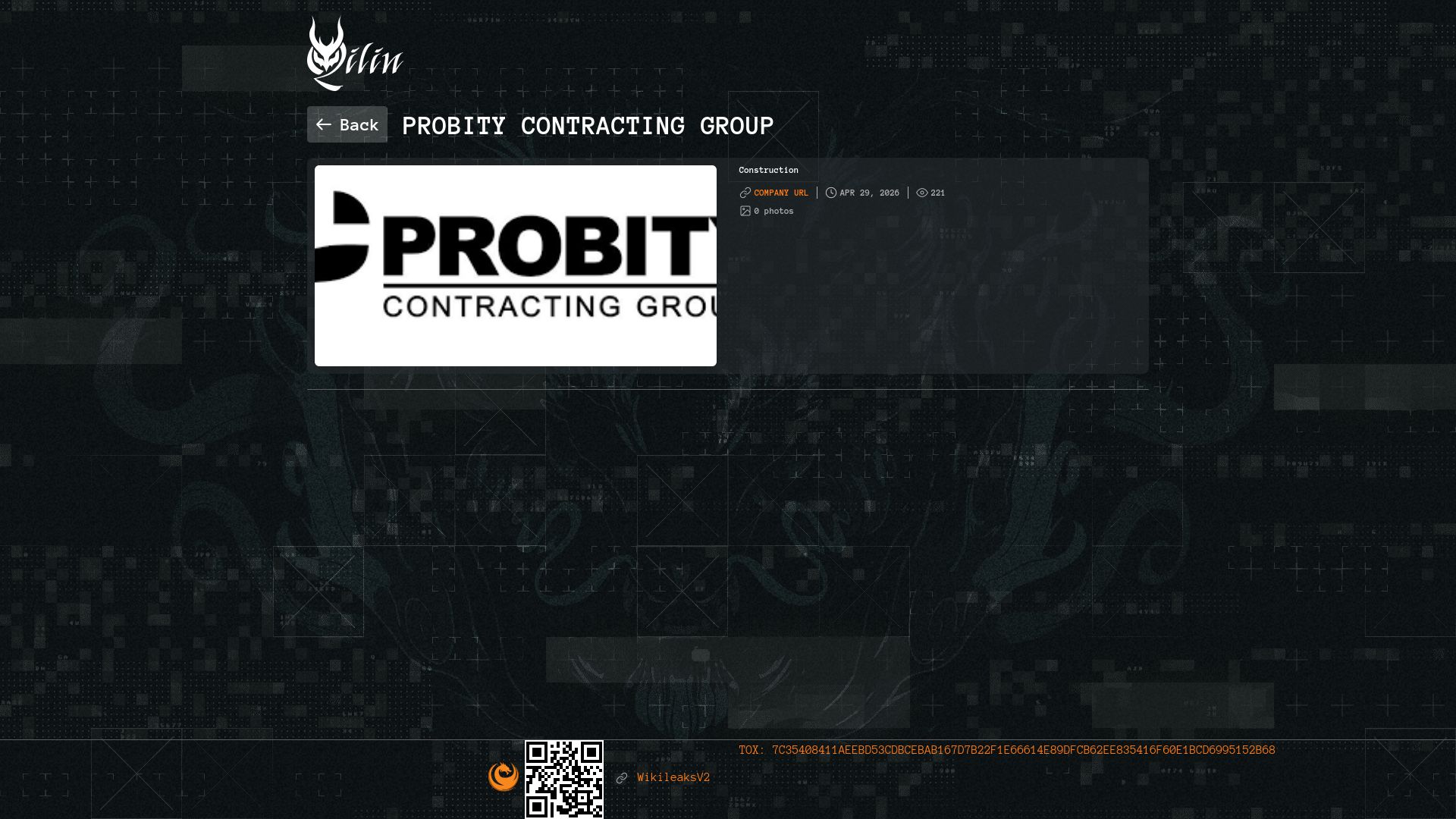 Screenshot of Probity Contracting Group leak page