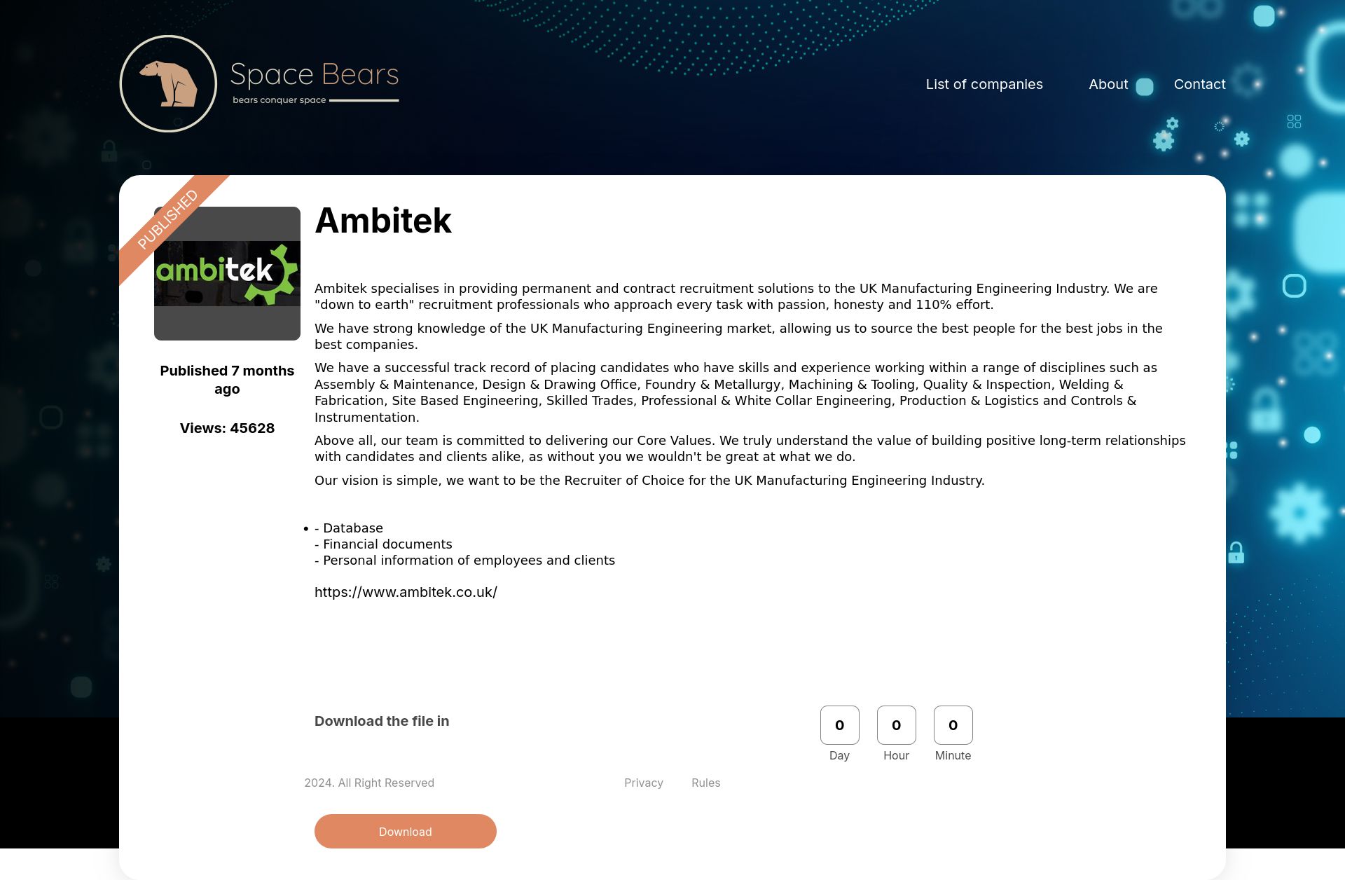 Screenshot of Ambitek leak page