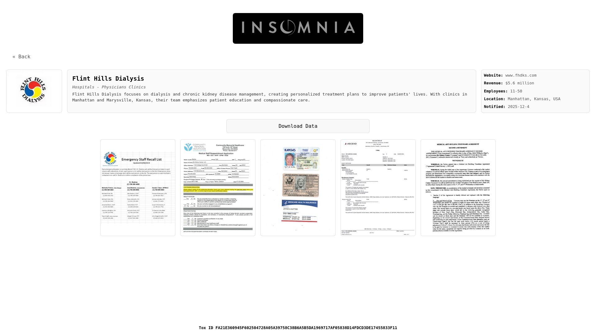 Screenshot of Flint Hills Dialysis leak page