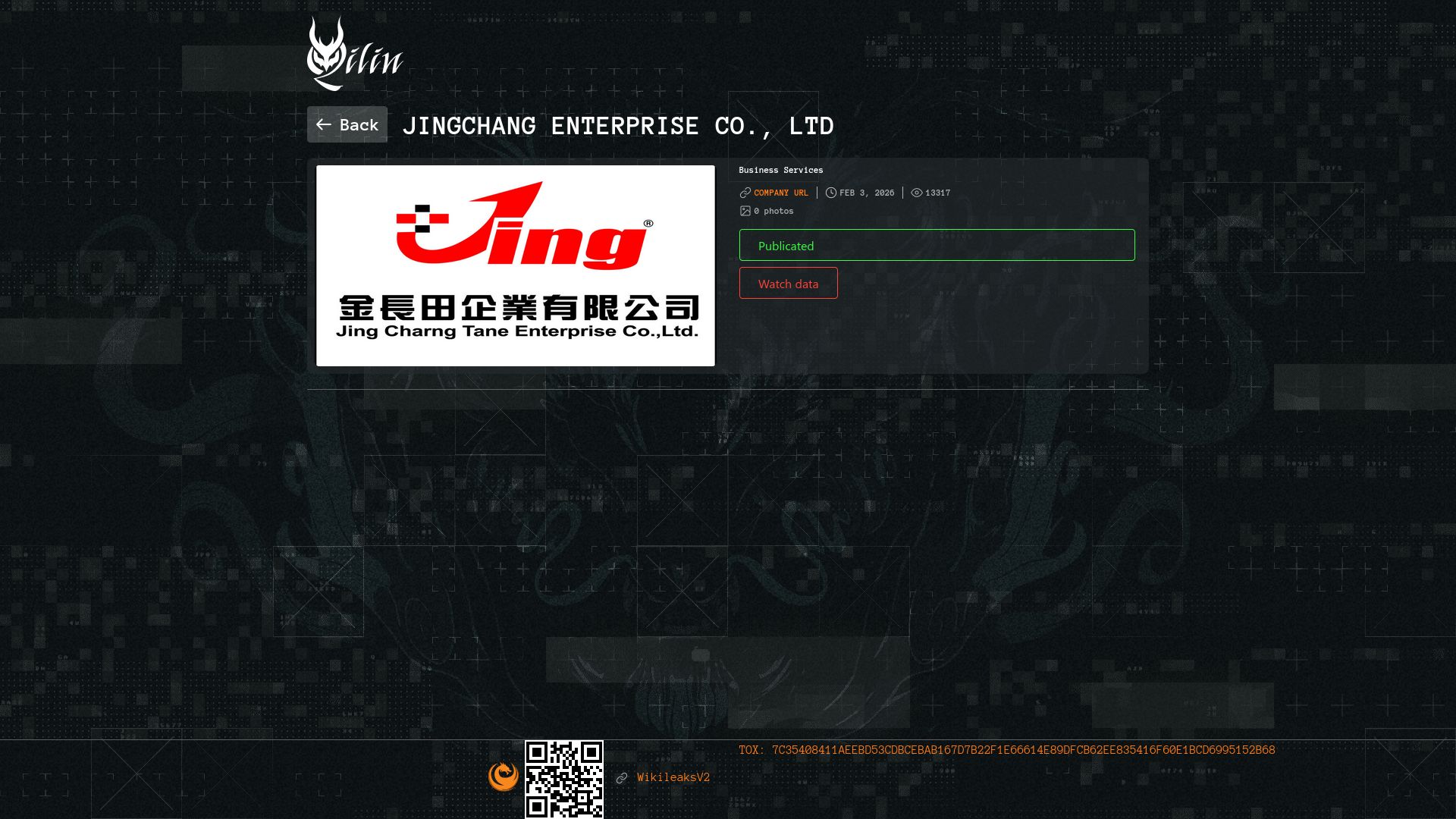 Screenshot of Jingchang Enterprise Co., Ltd leak page
