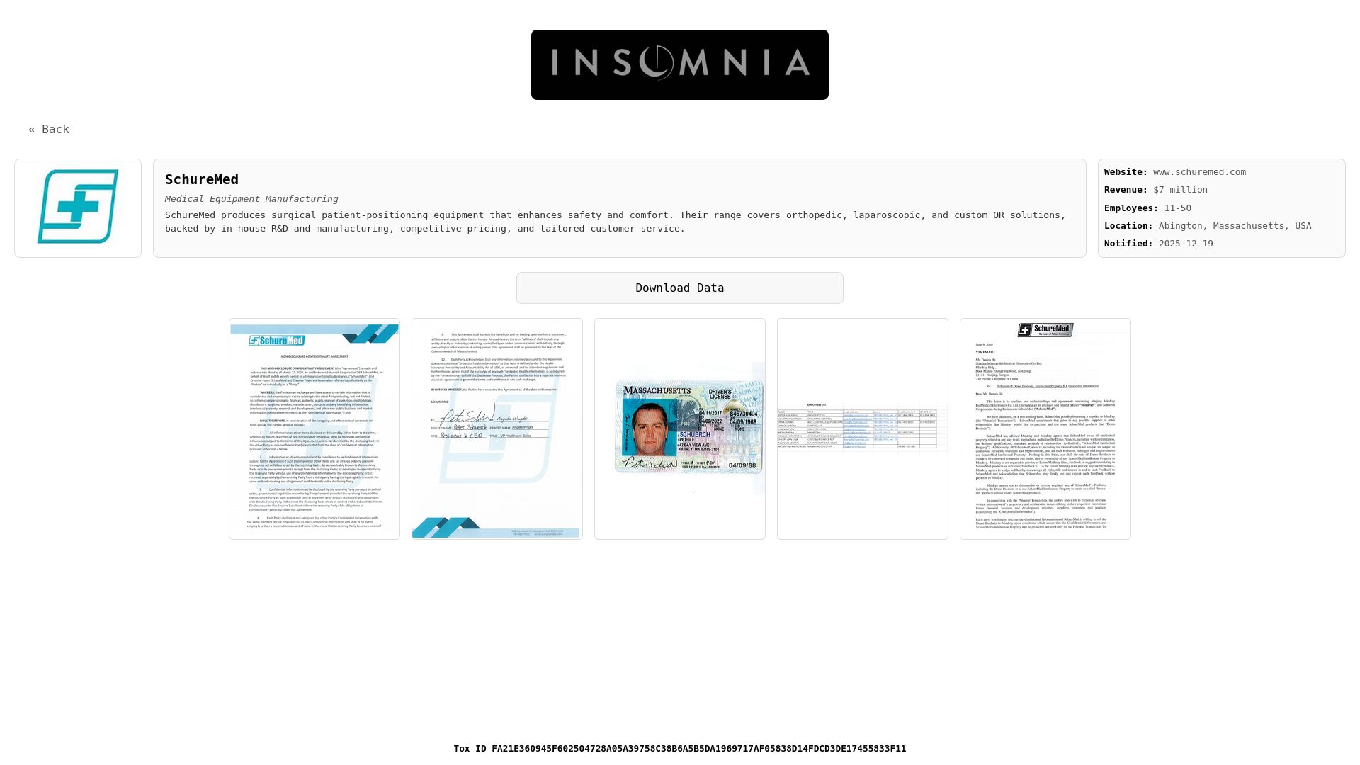 Screenshot of SchureMed leak page