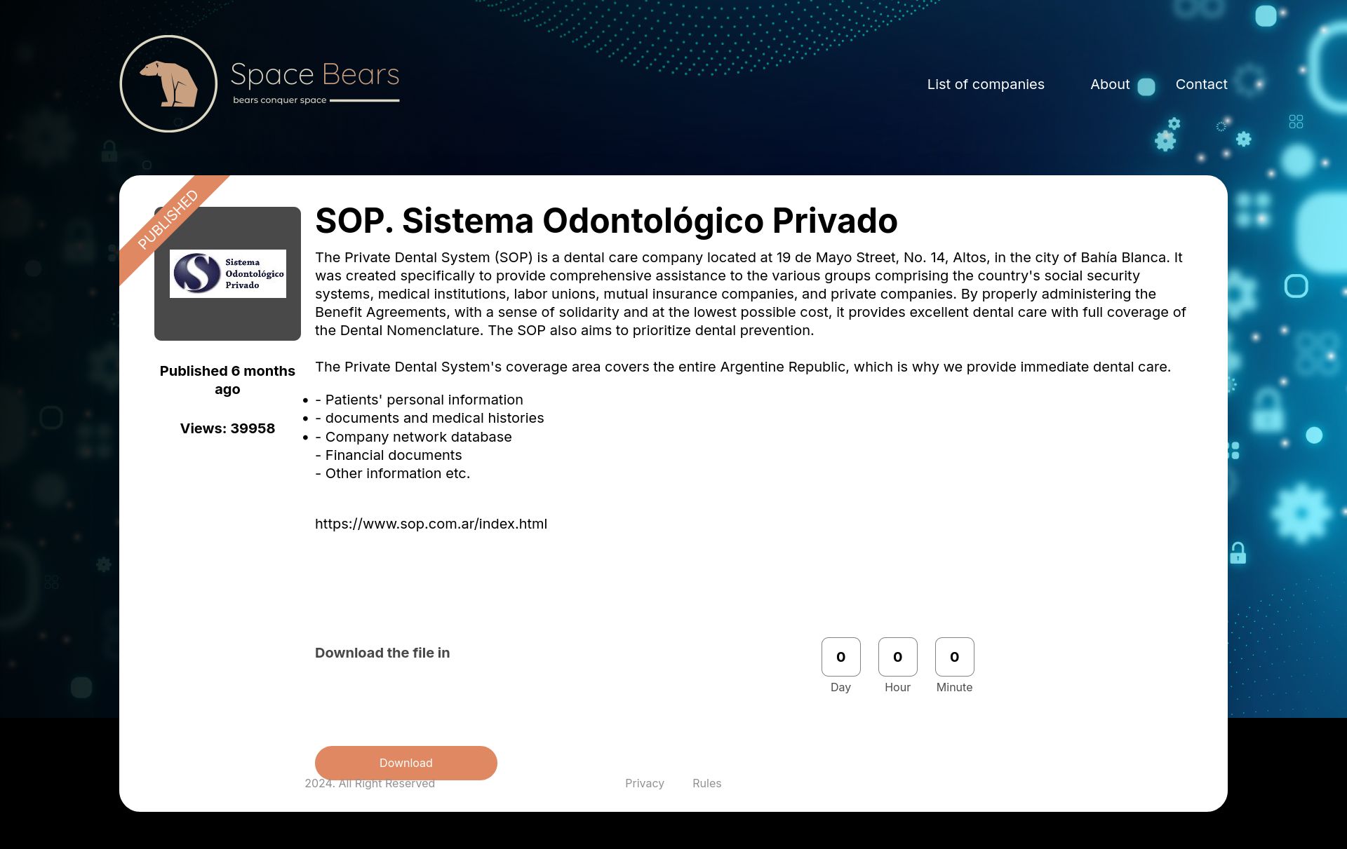 Screenshot of SOP. Sistema Odontológico Privado leak page