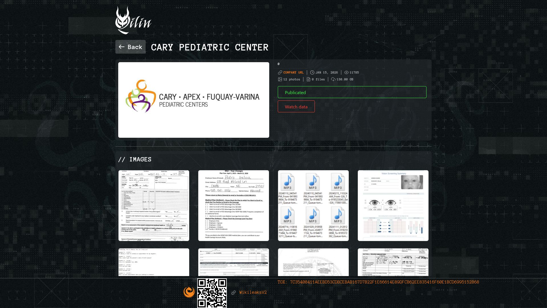Screenshot of Cary Pediatric Center leak page