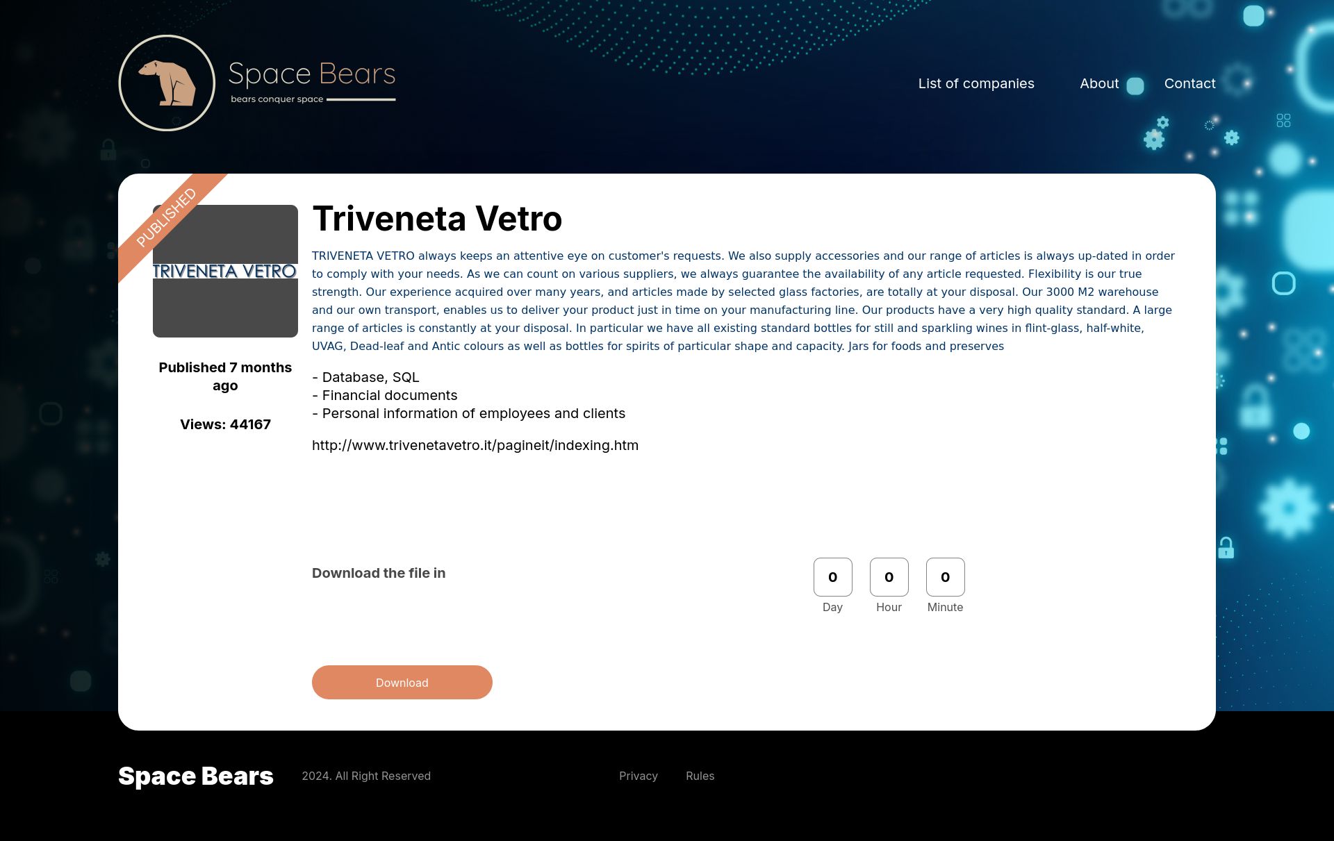 Screenshot of Triveneta Vetro leak page