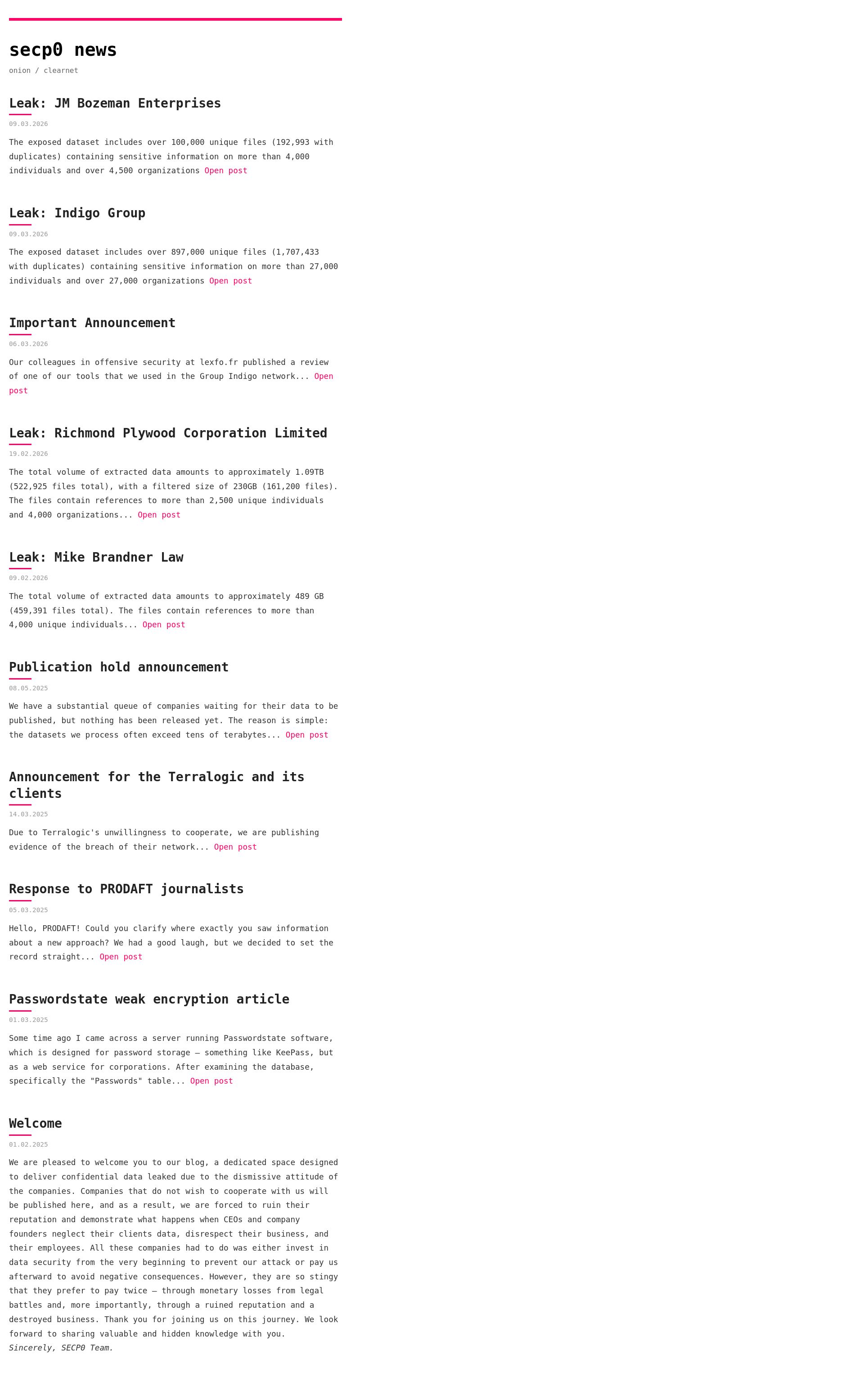 Screenshot of Leak: Indigo Group leak page
