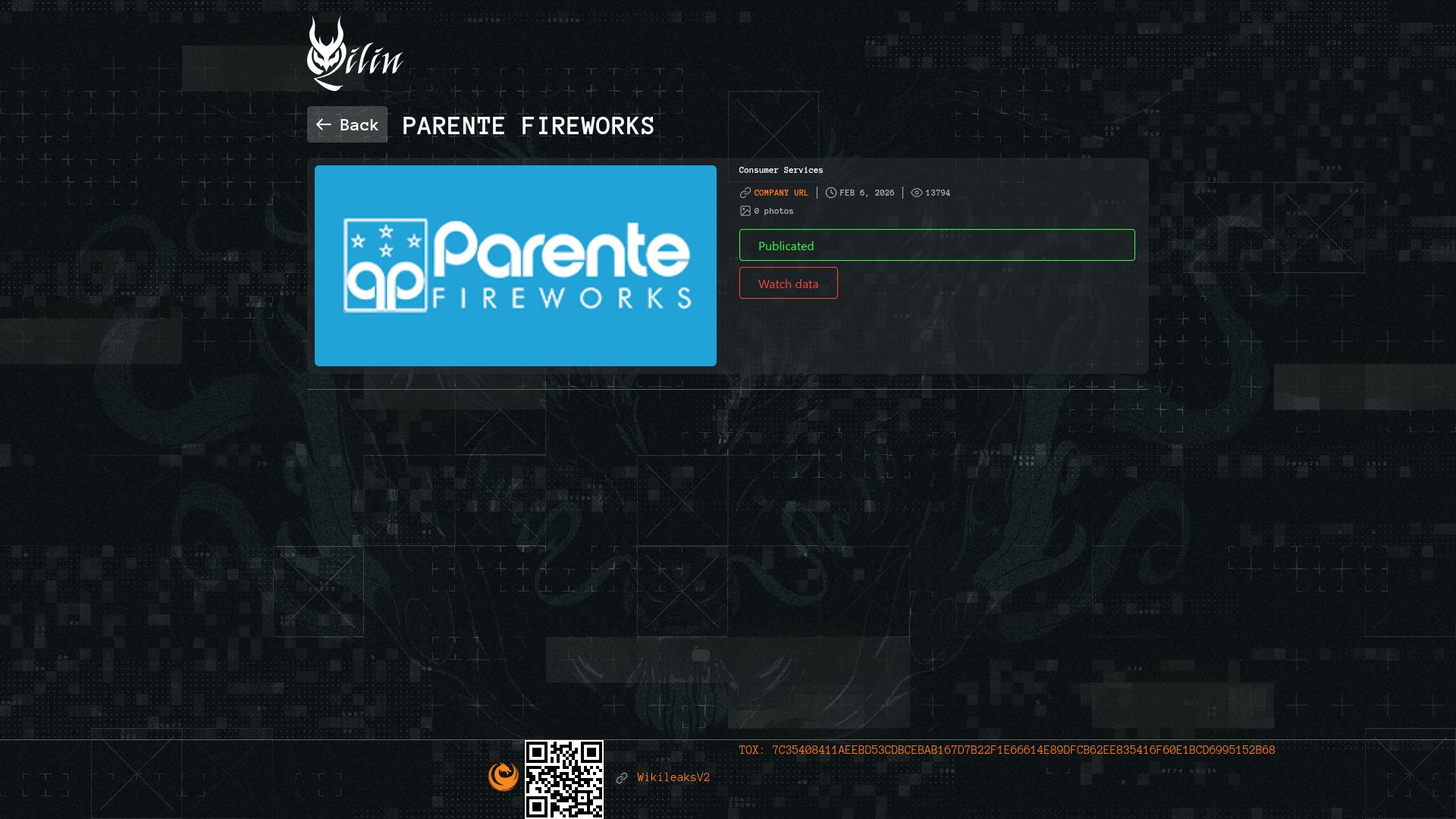 Screenshot of Parente Fireworks leak page