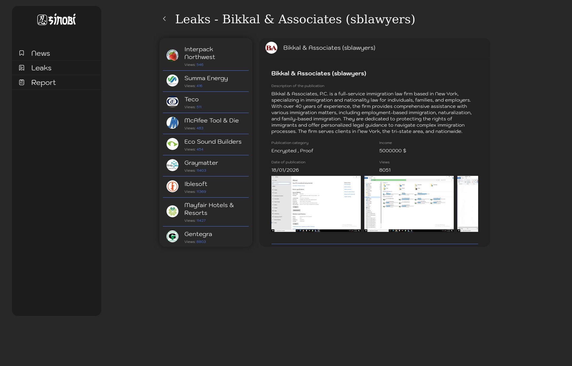 Screenshot of Bikkal & Associates (sblawyers) leak page
