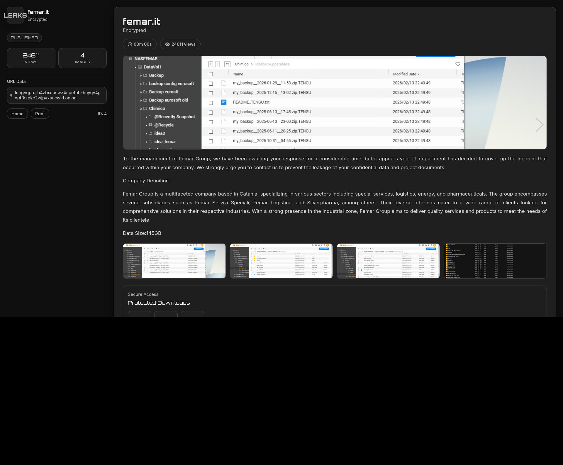 Screenshot of femar.it leak page