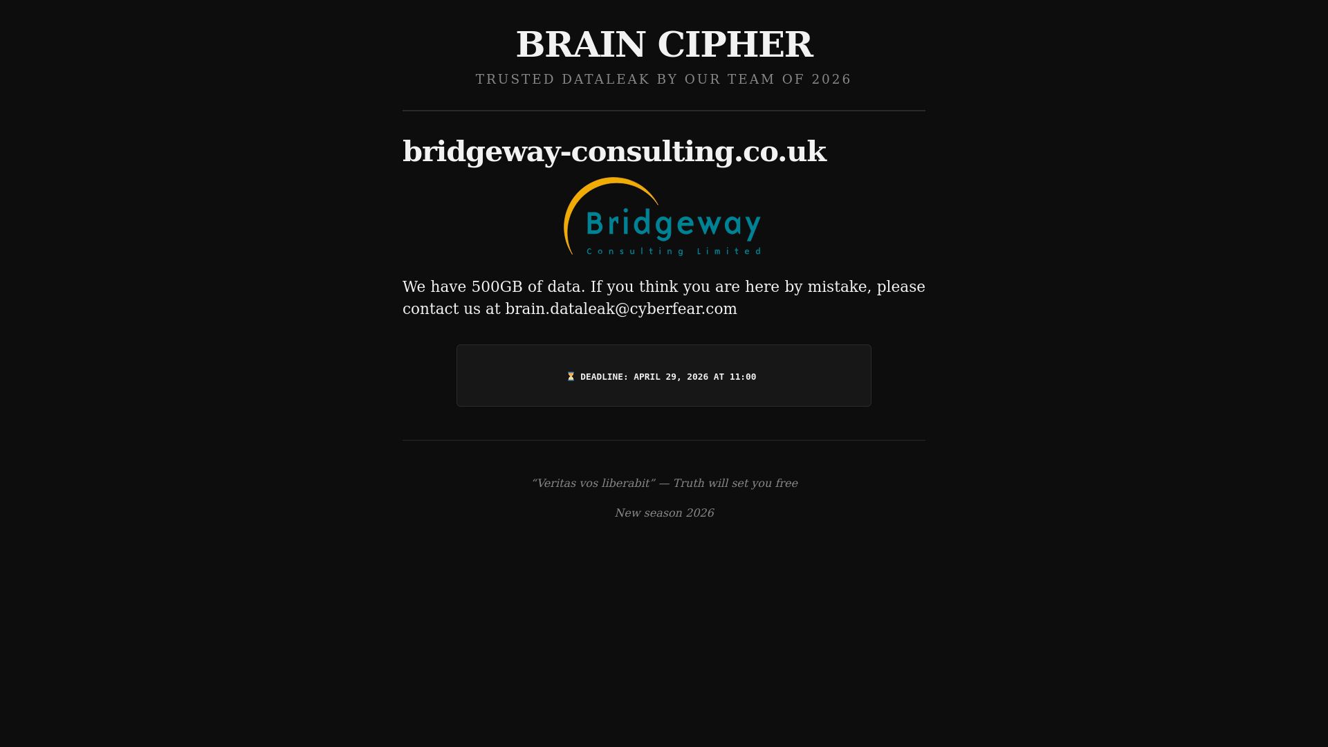 Screenshot of Bridgeway Consulting Limited leak page