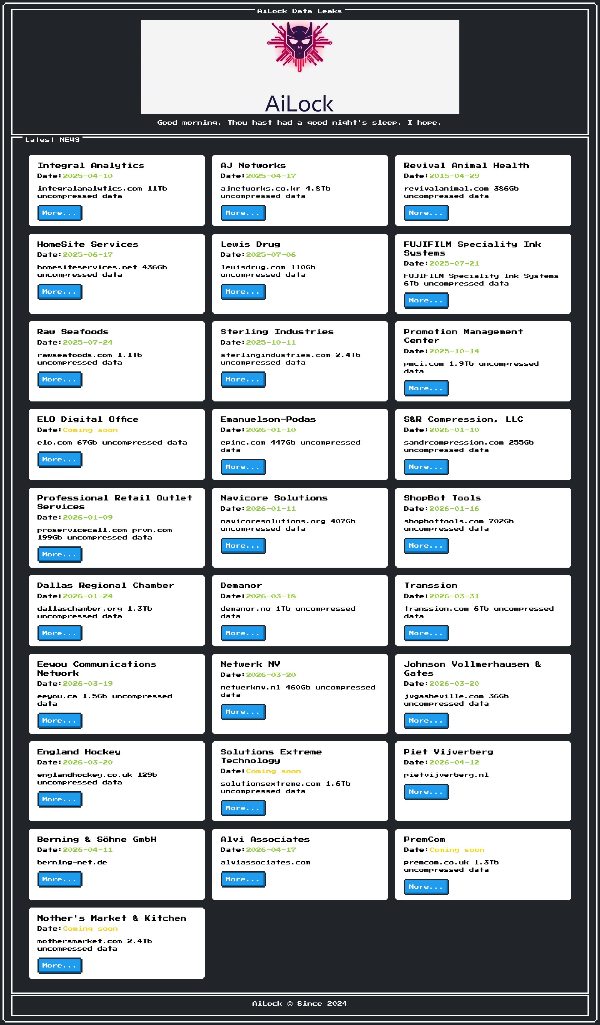 Screenshot of Mother's Market & Kitchen leak page