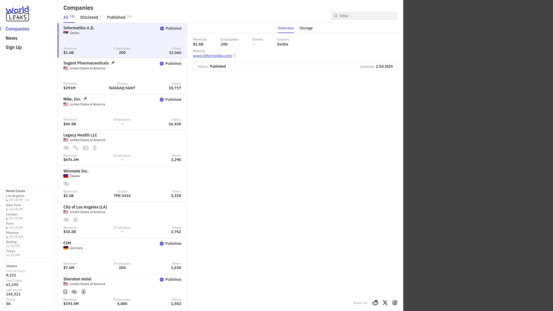 Screenshot of Informatika A.D. leak page