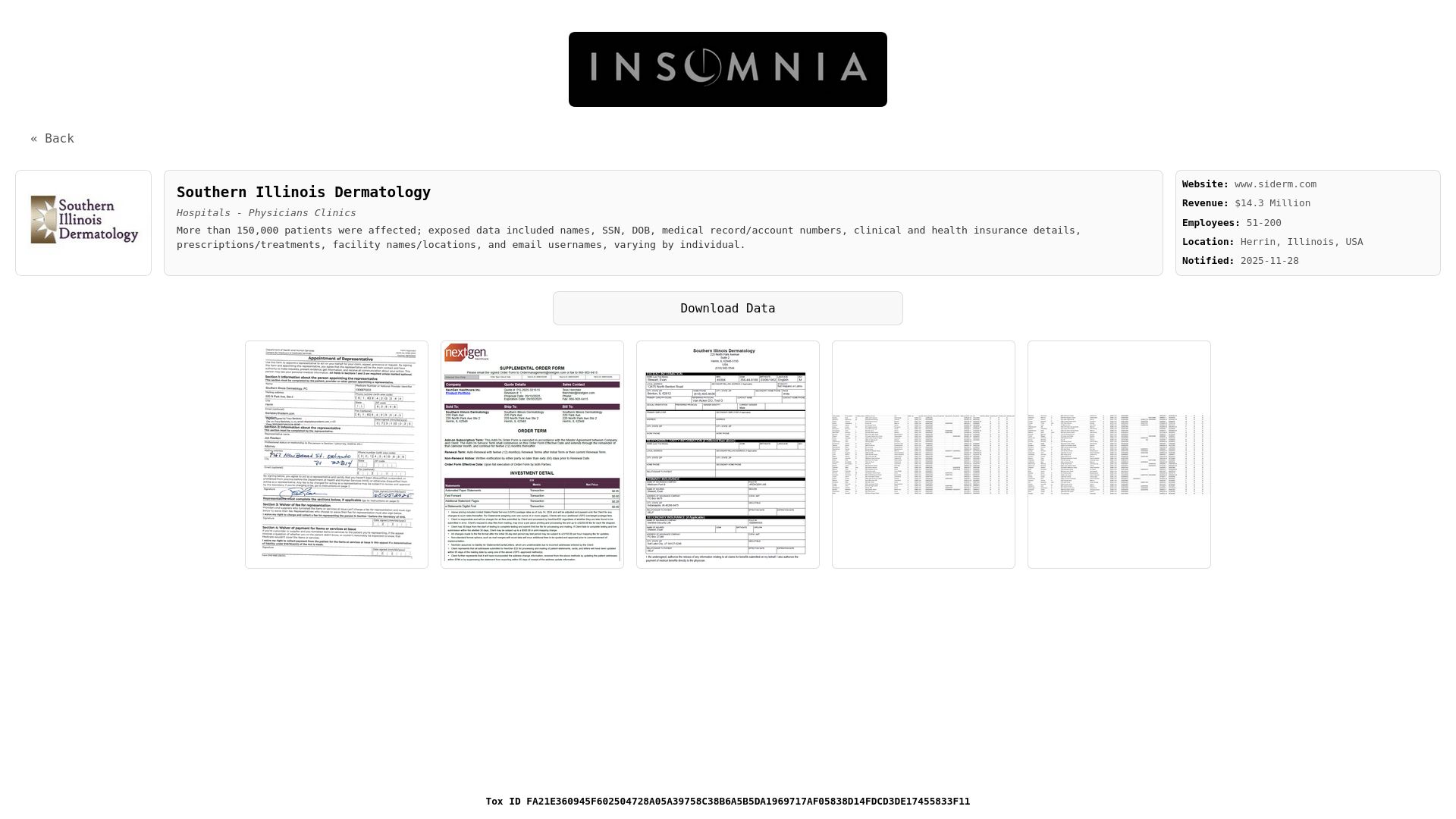 Screenshot of Southern Illinois Dermatology leak page