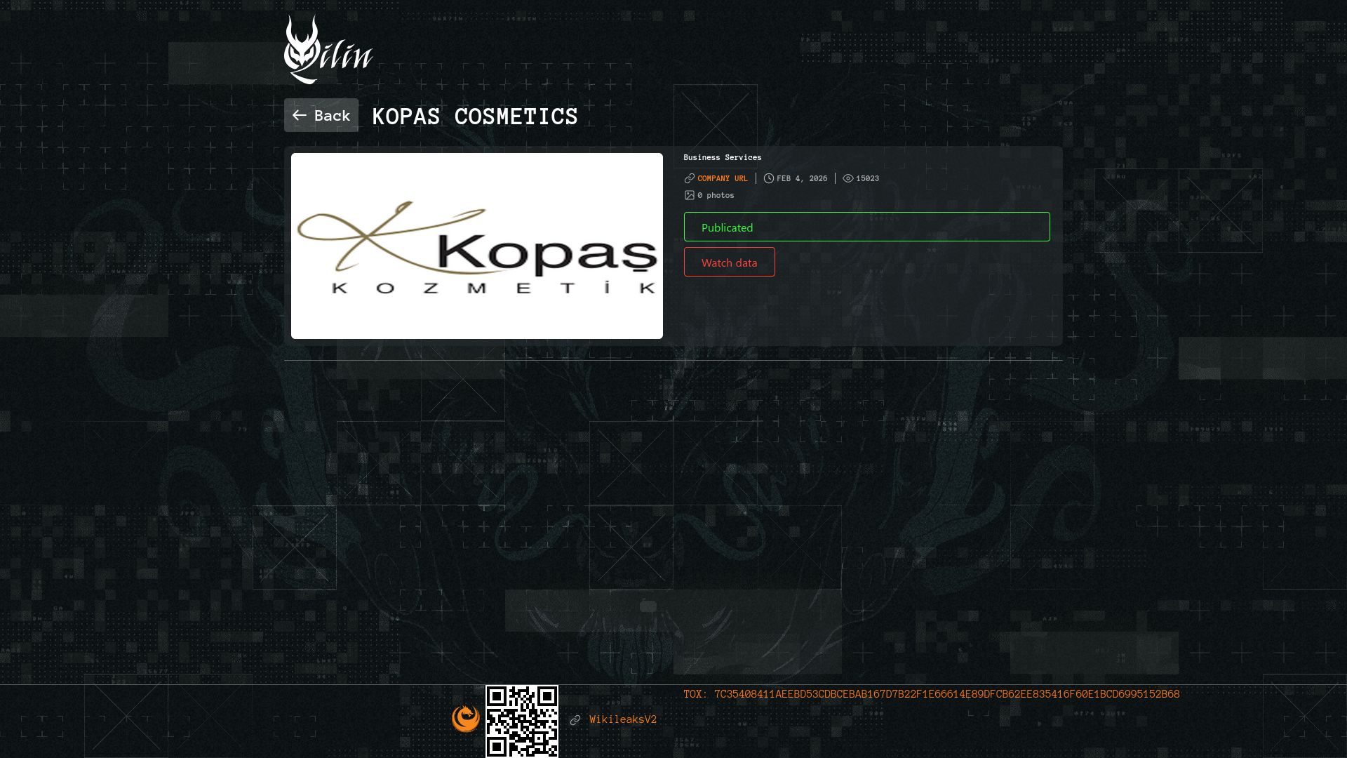 Screenshot of Kopas Cosmetics leak page