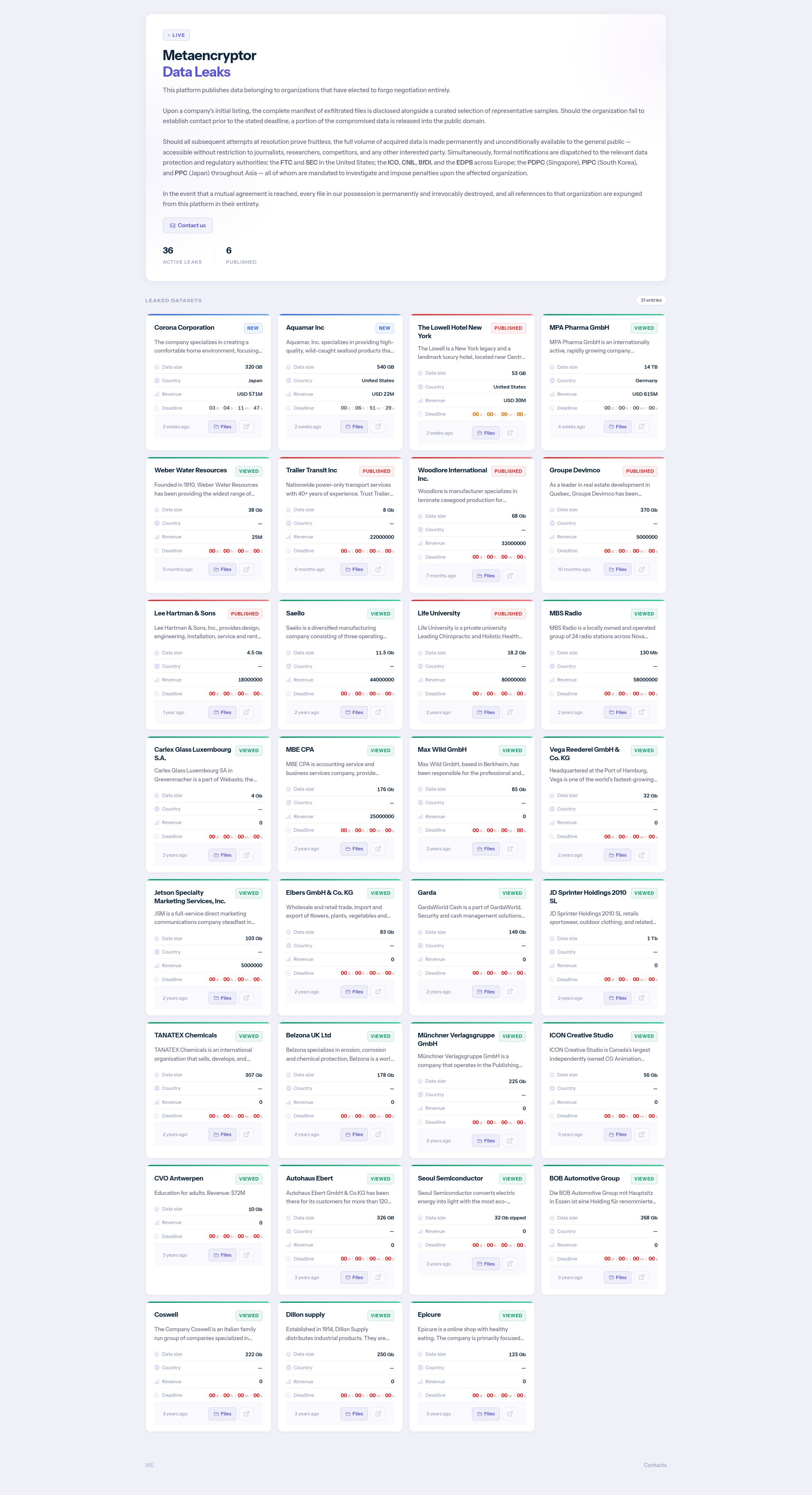 Screenshot of Groupe Devimco leak page