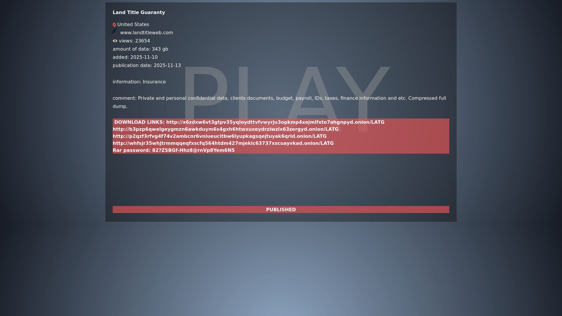 Screenshot of Land Title Guaranty leak page