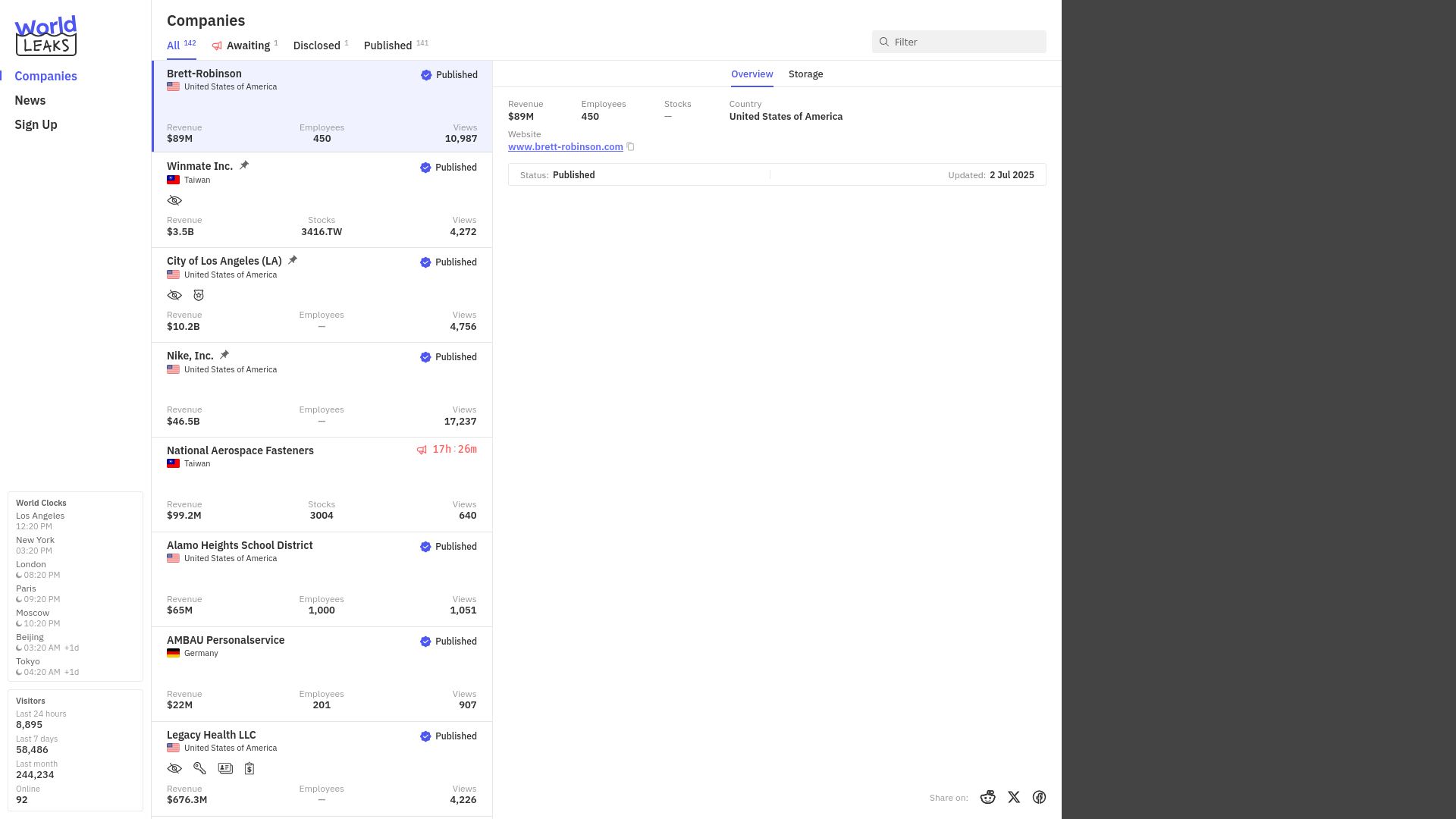 Screenshot of Brett-Robinson leak page