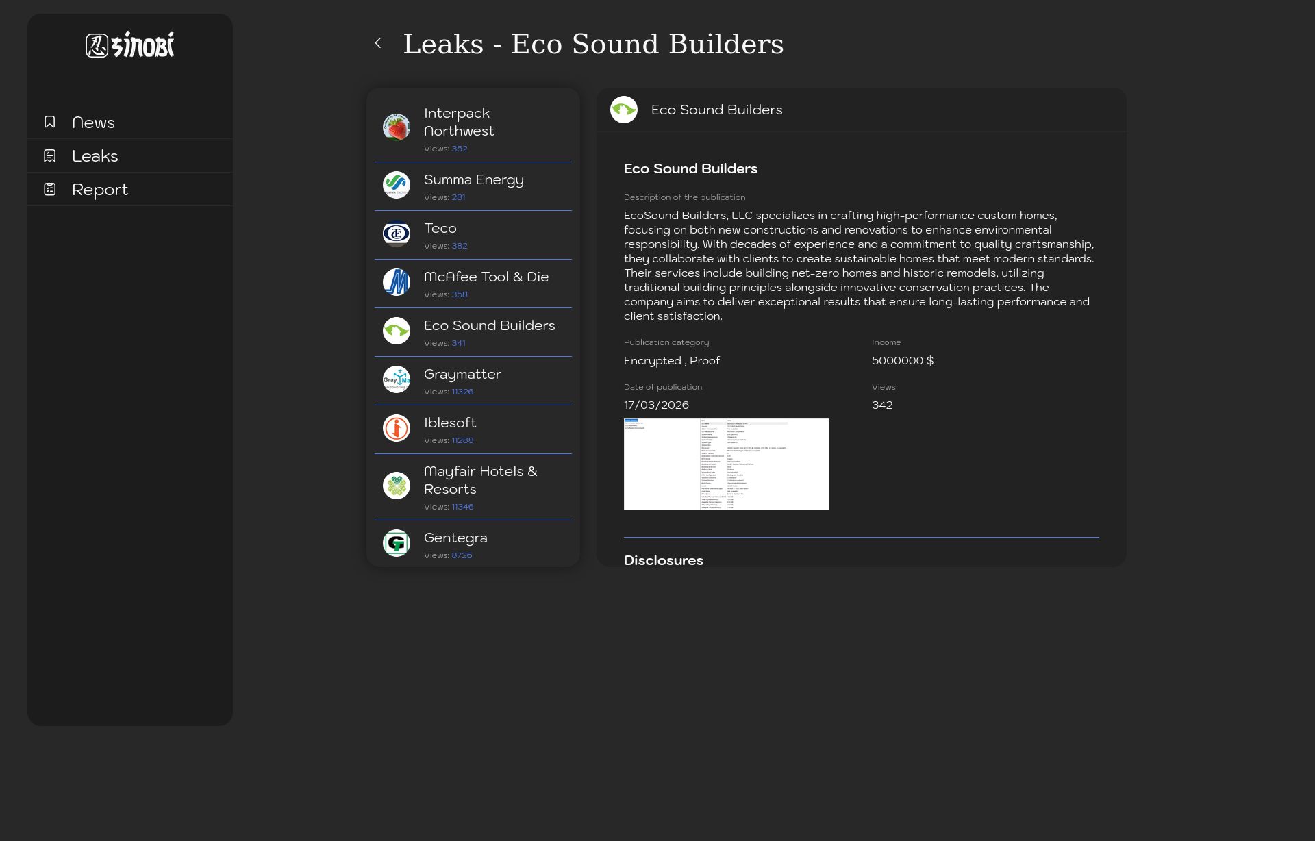 Screenshot of Eco Sound Builders leak page