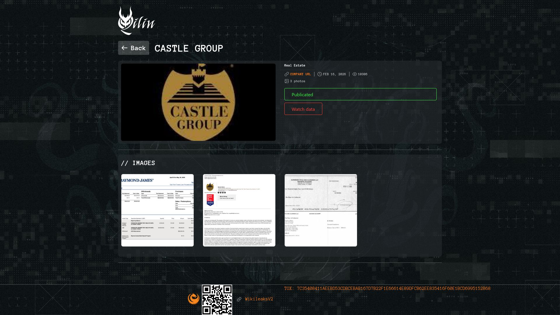 Screenshot of Castle Group leak page