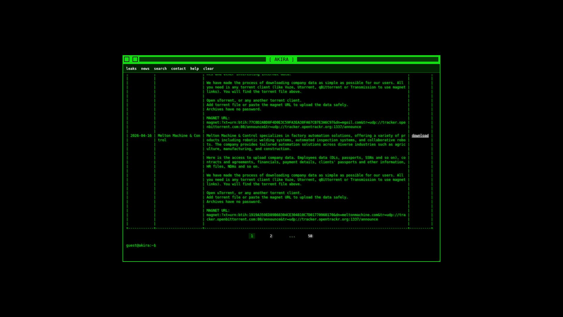 Screenshot of ATF Aerospace leak page