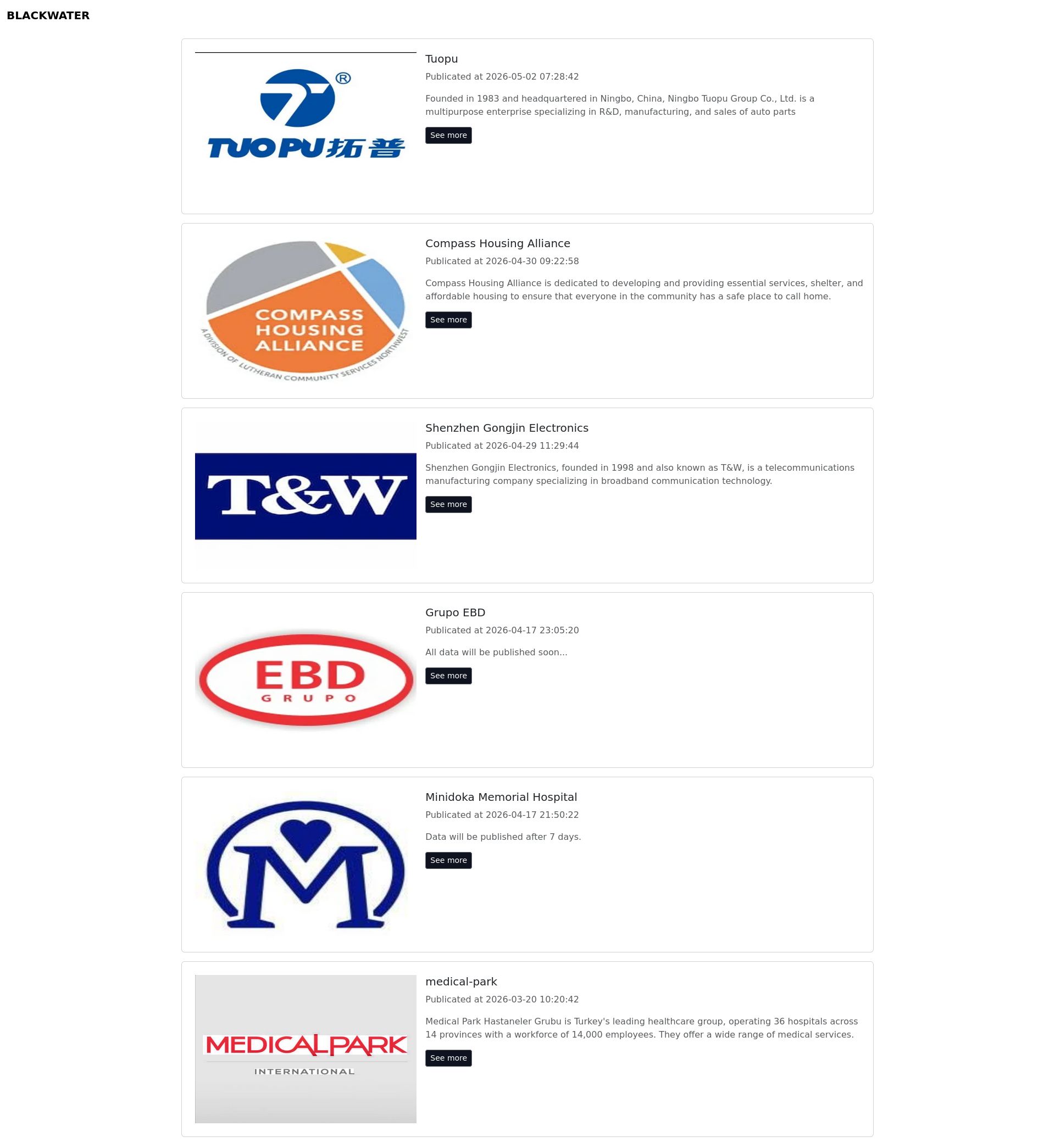 Screenshot of Tuopu leak page