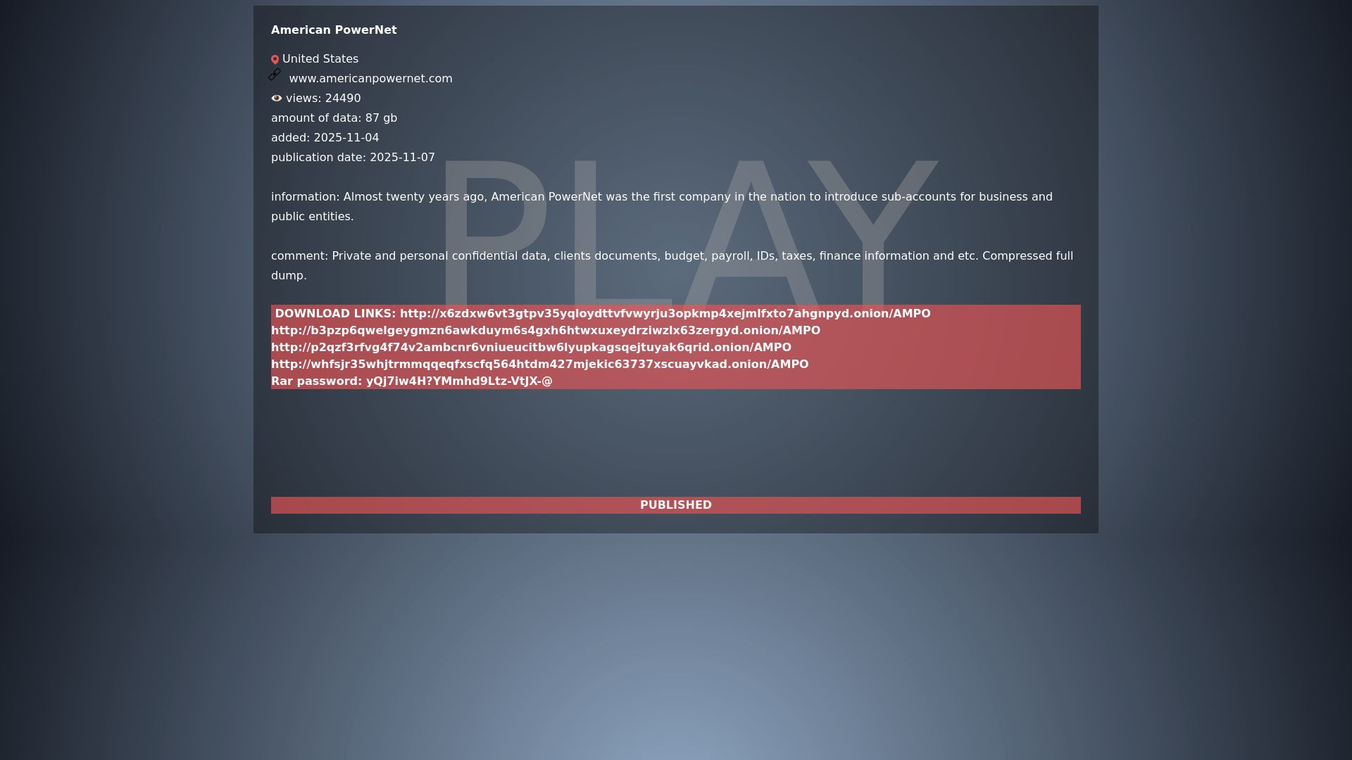 Screenshot of American PowerNet leak page