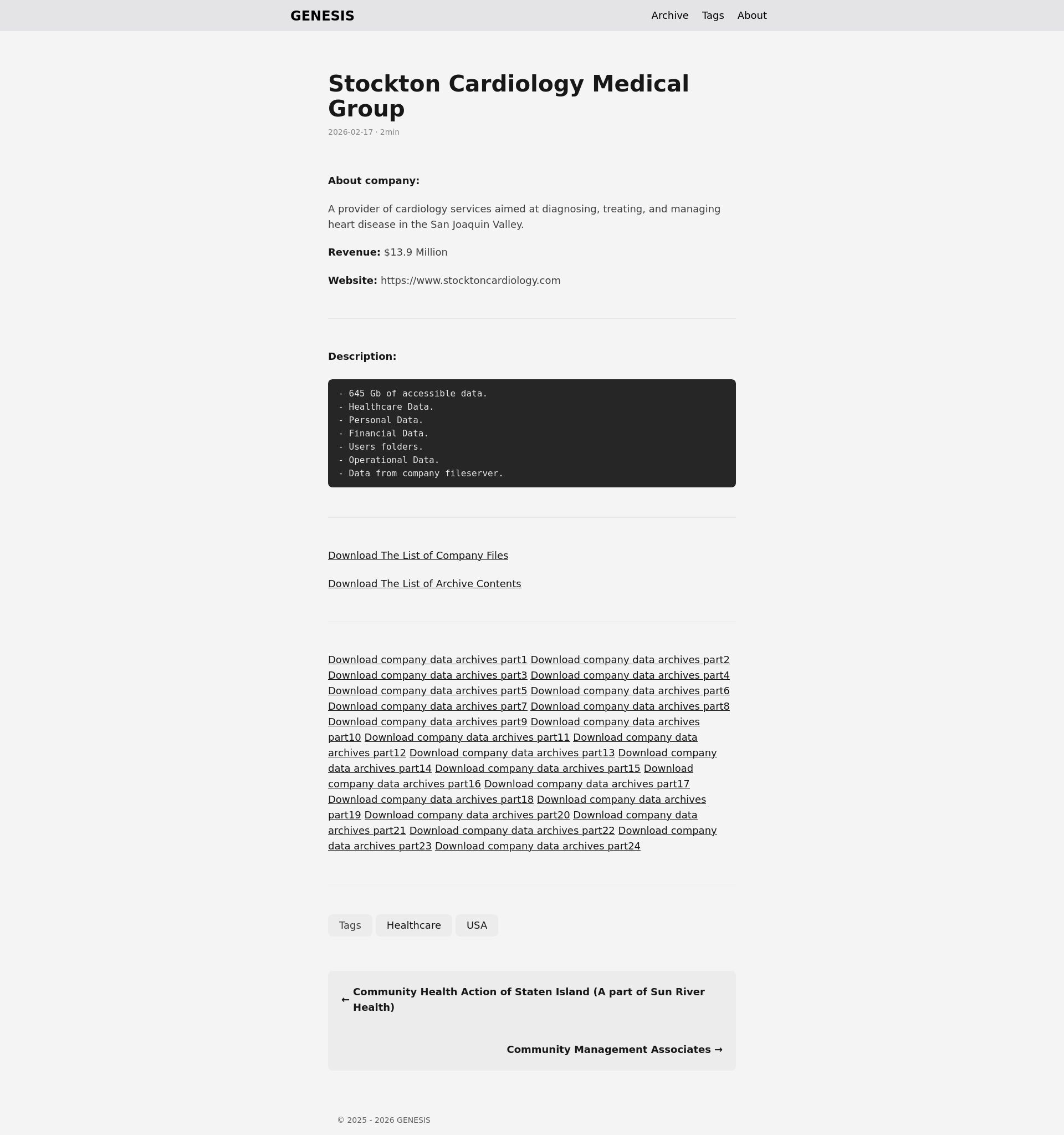 Screenshot of Stockton Cardiology Medical Group leak page