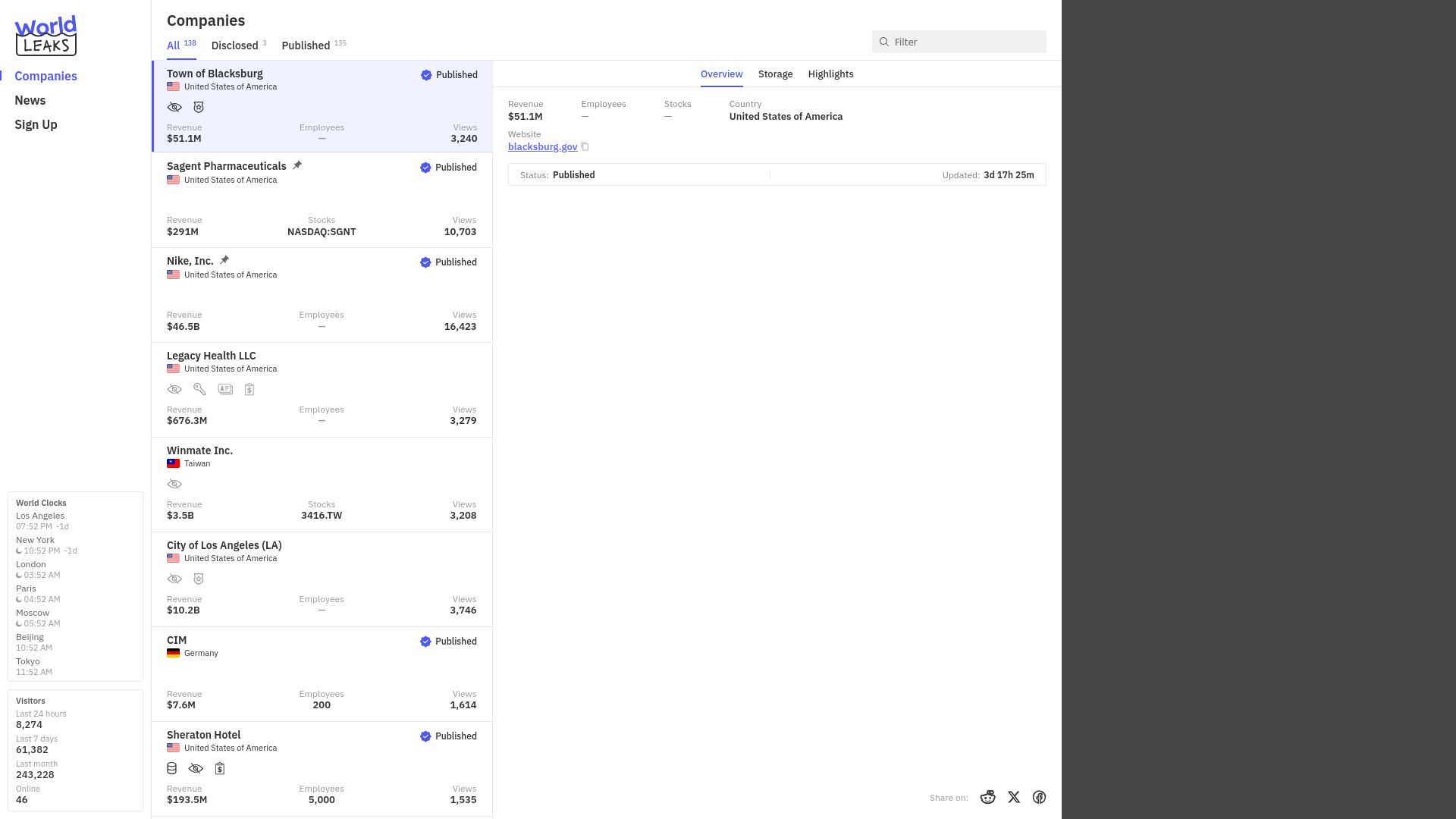 Screenshot of Town of Blacksburg leak page