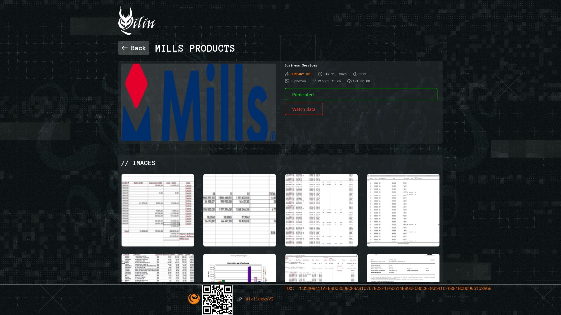 Screenshot of Mills Products leak page