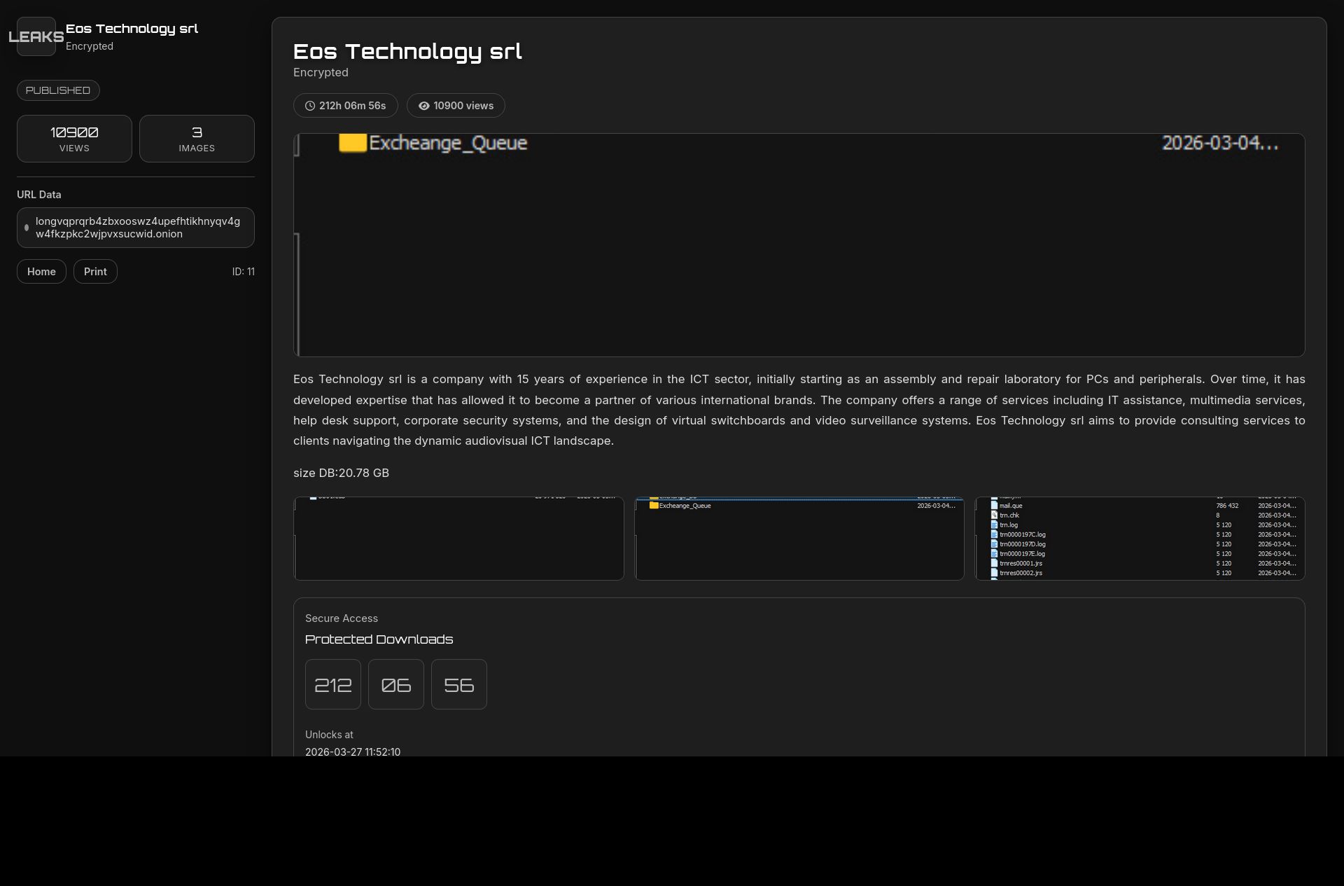Screenshot of Eos Technology srl leak page