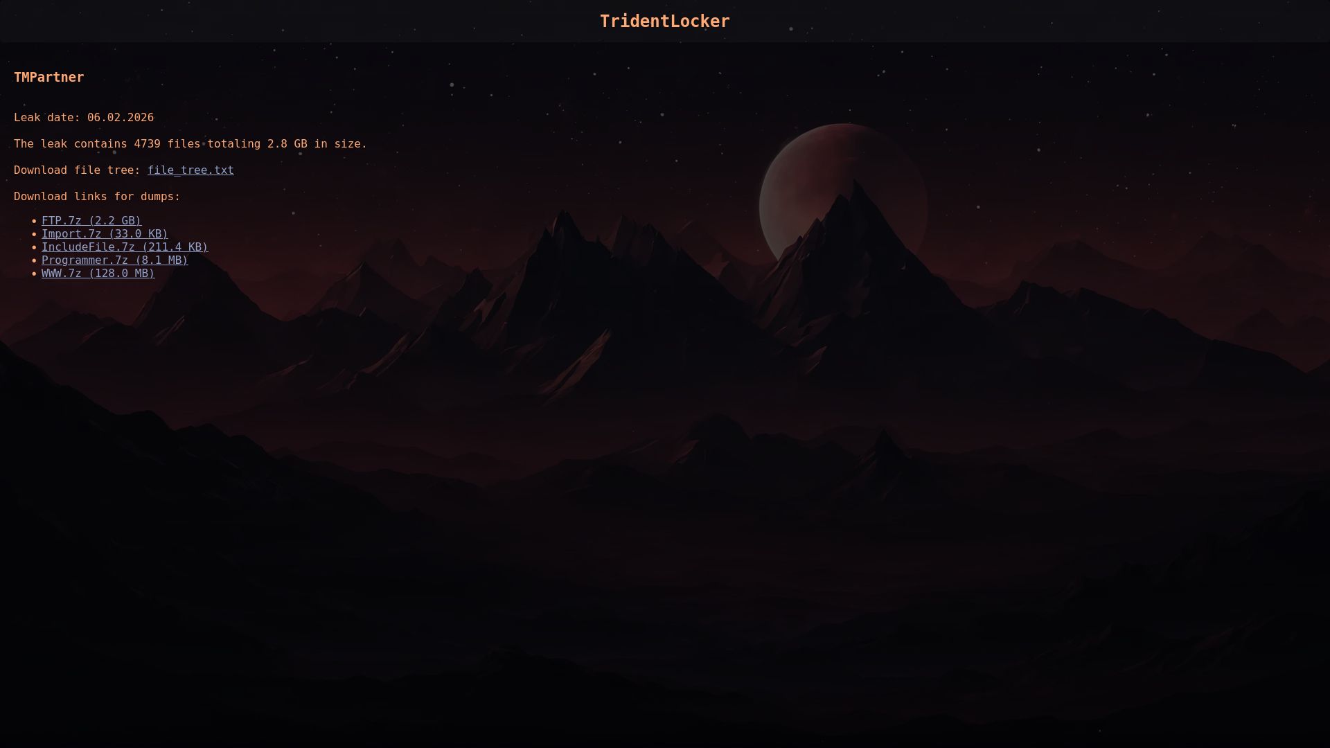 Screenshot of TMPartner leak page