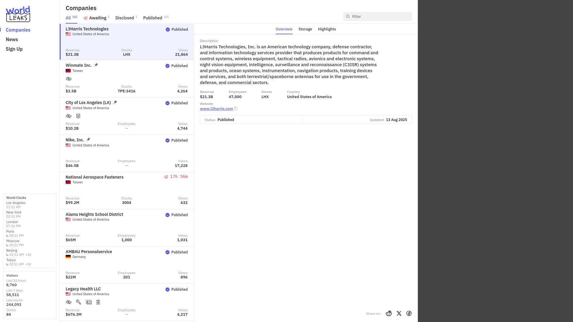 Screenshot of L3Harris Technologies leak page