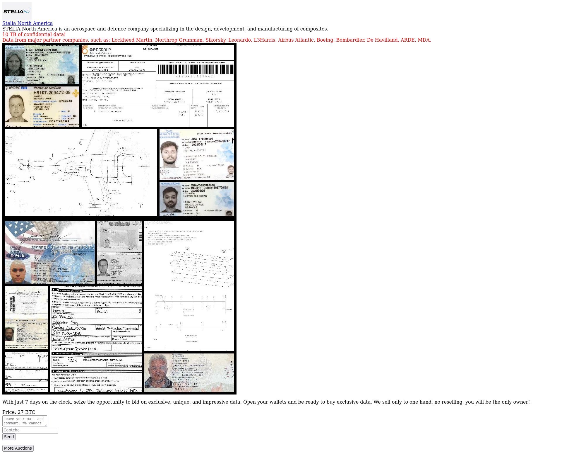 Screenshot of Stelia North America leak page