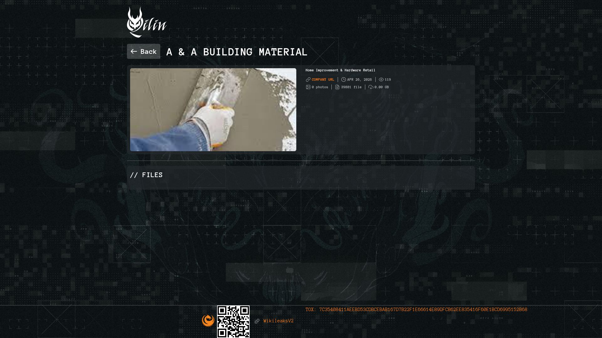 Screenshot of A & A Building Material leak page