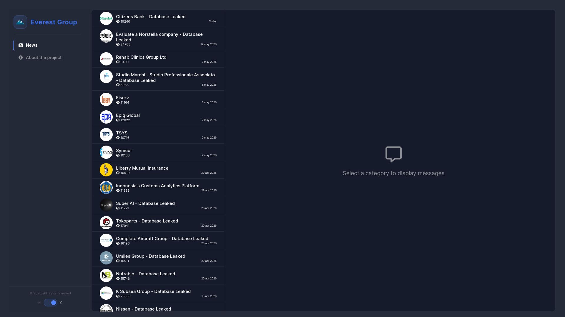 Screenshot of Citizens Bank - Database Leaked leak page