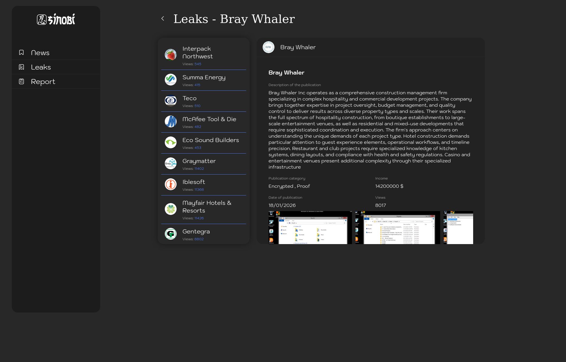 Screenshot of Bray Whaler leak page