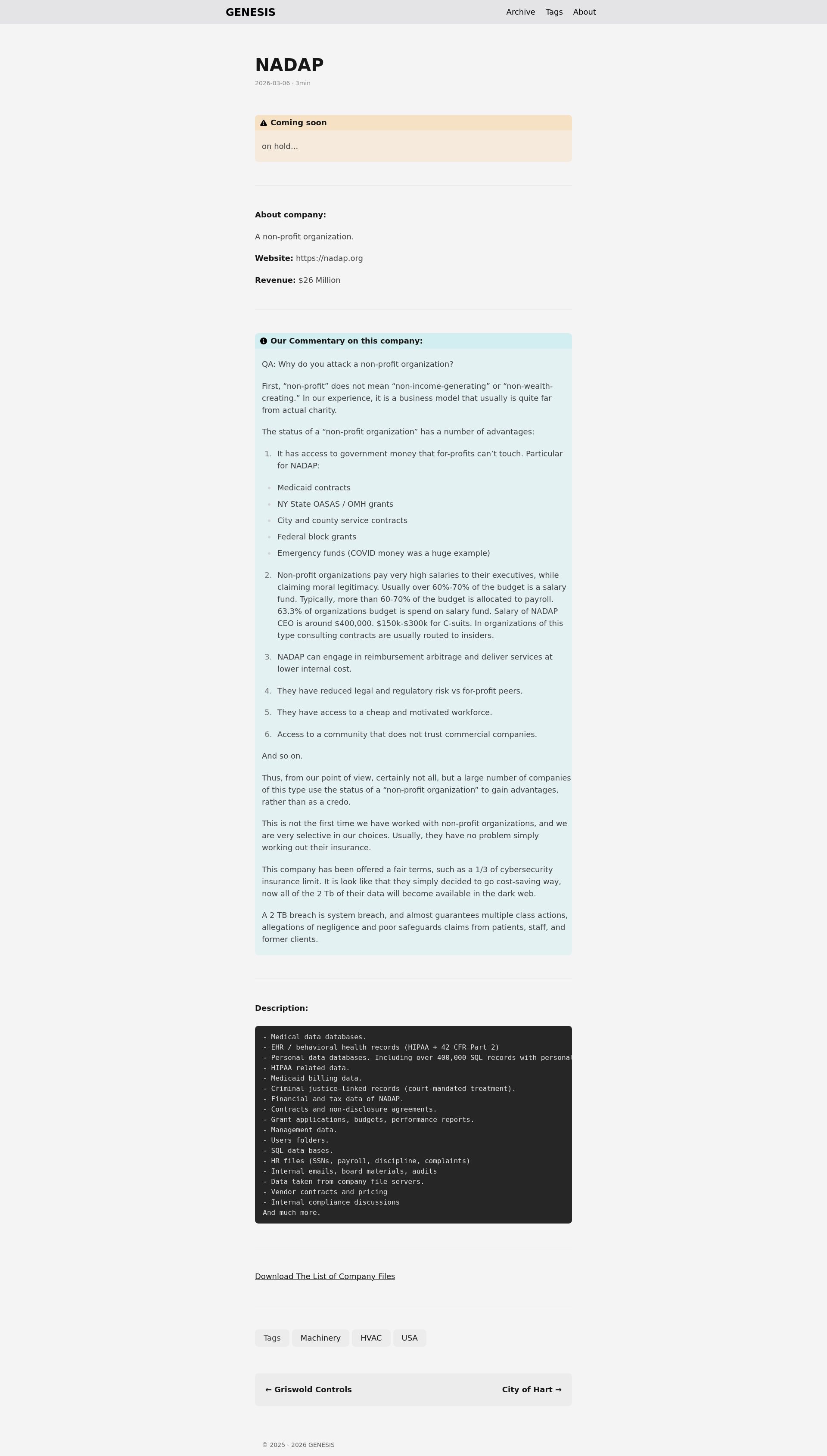 Screenshot of NADAP leak page