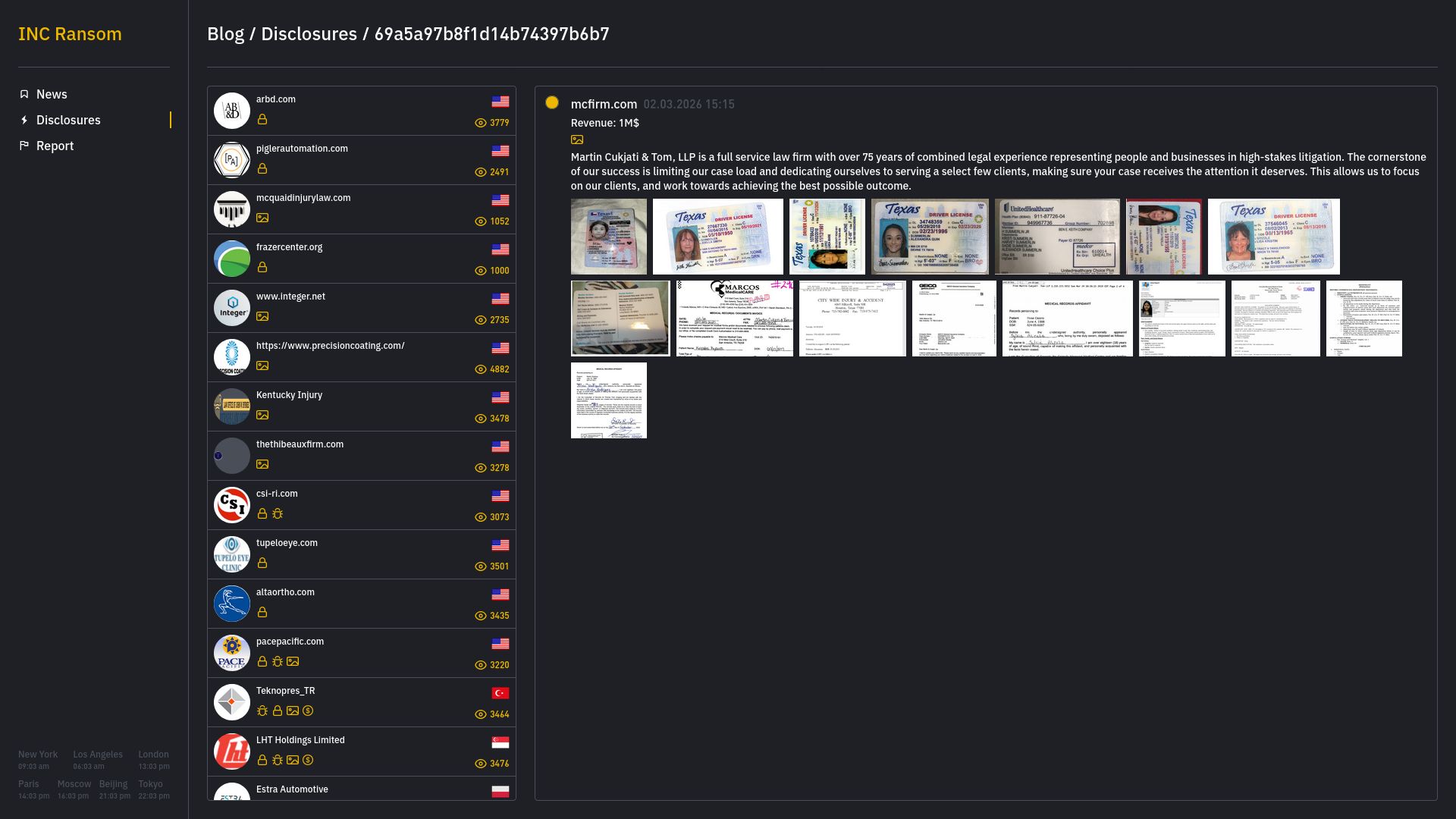 Screenshot of Martin, Cukjati & Tom, LLP leak page