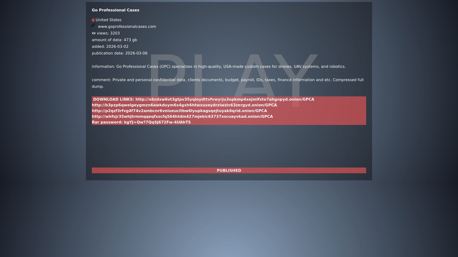 Screenshot of Go Professional Cases leak page