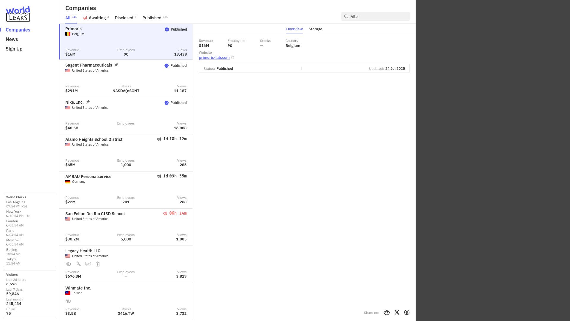 Screenshot of Primoris leak page