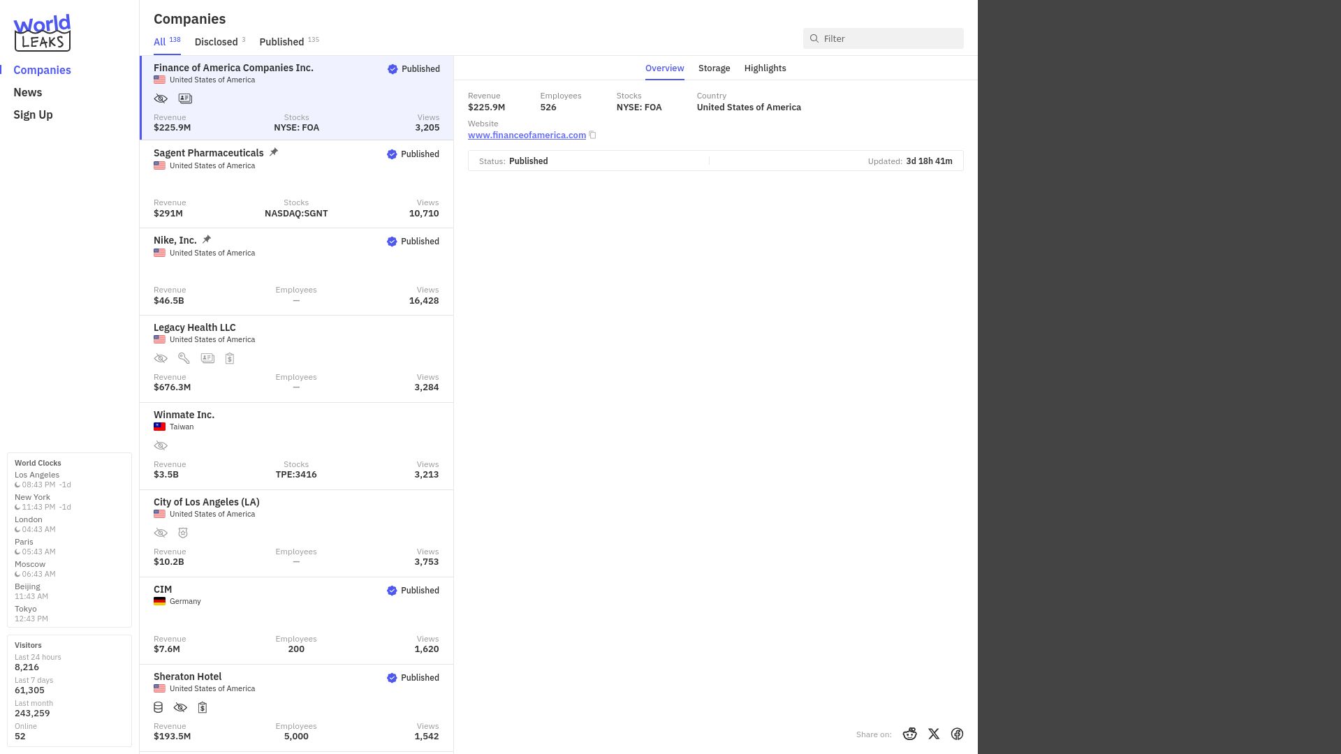 Screenshot of Finance of America Companies Inc. leak page