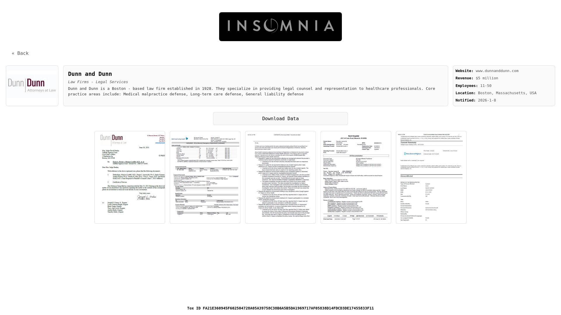Screenshot of Dunn and Dunn leak page