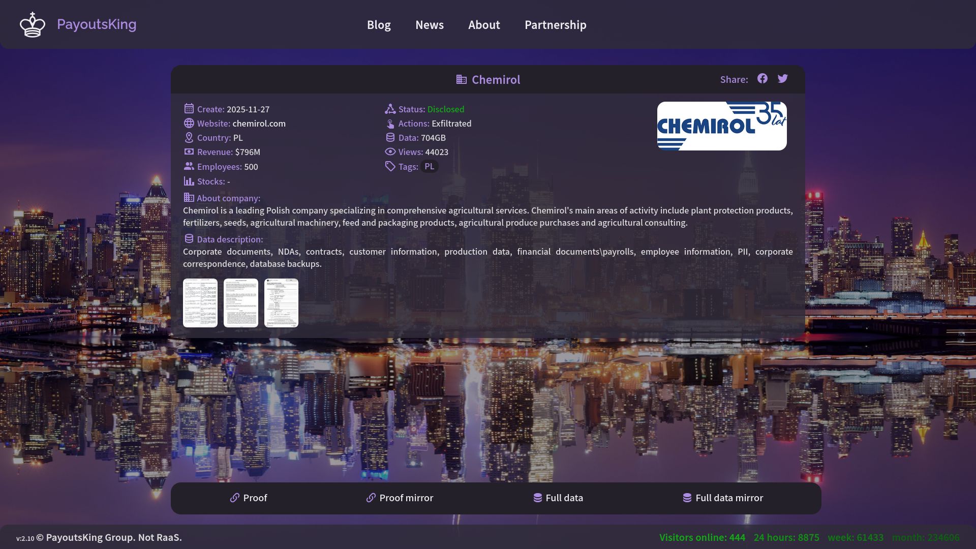 Screenshot of Chemirol leak page
