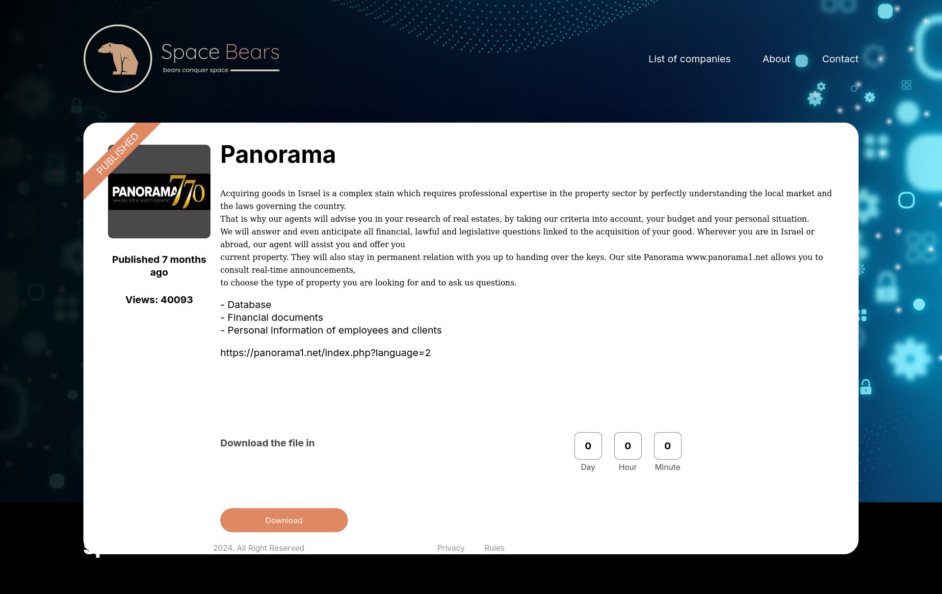 Screenshot of Panorama leak page