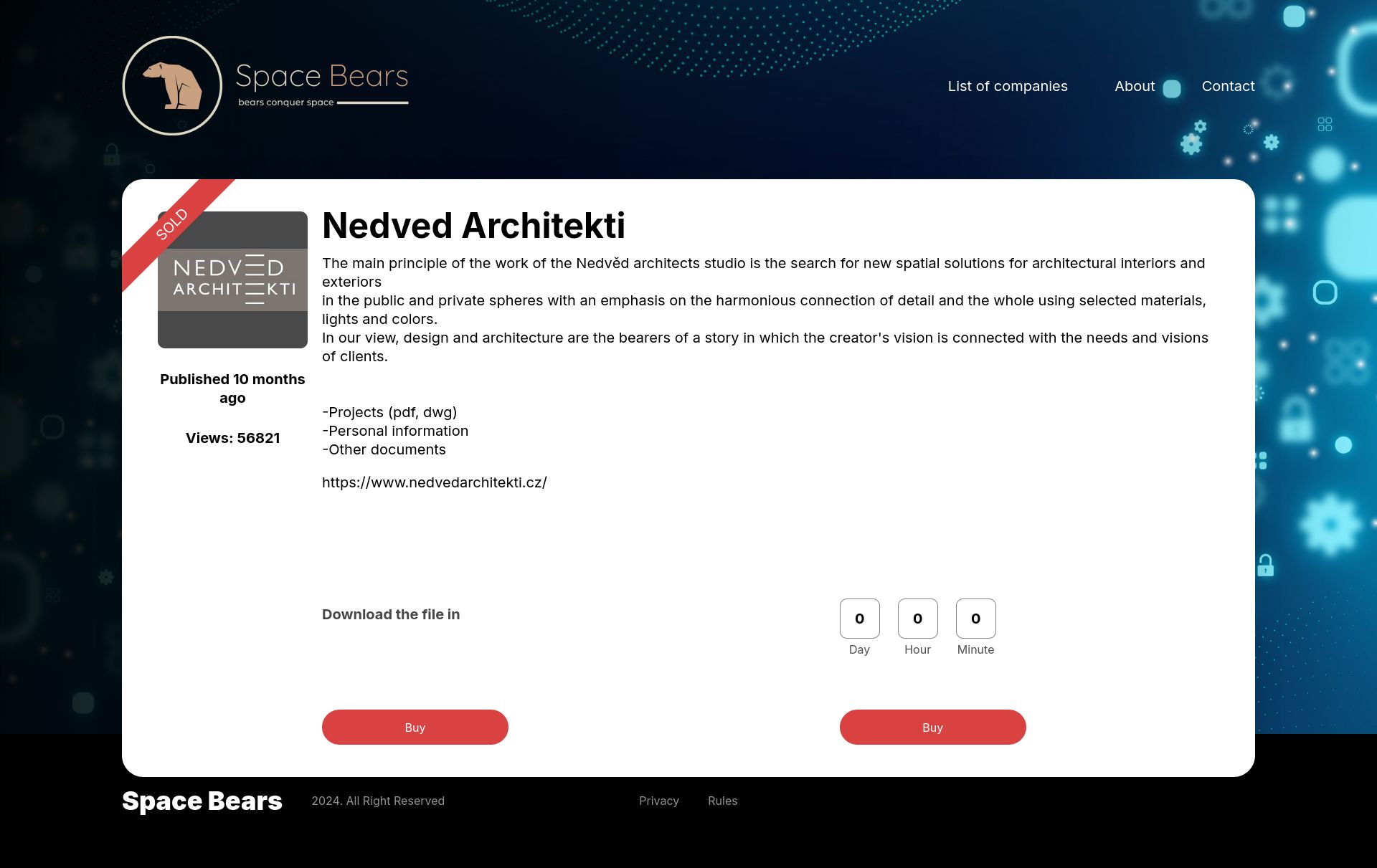 Screenshot of Nedved Architekti leak page