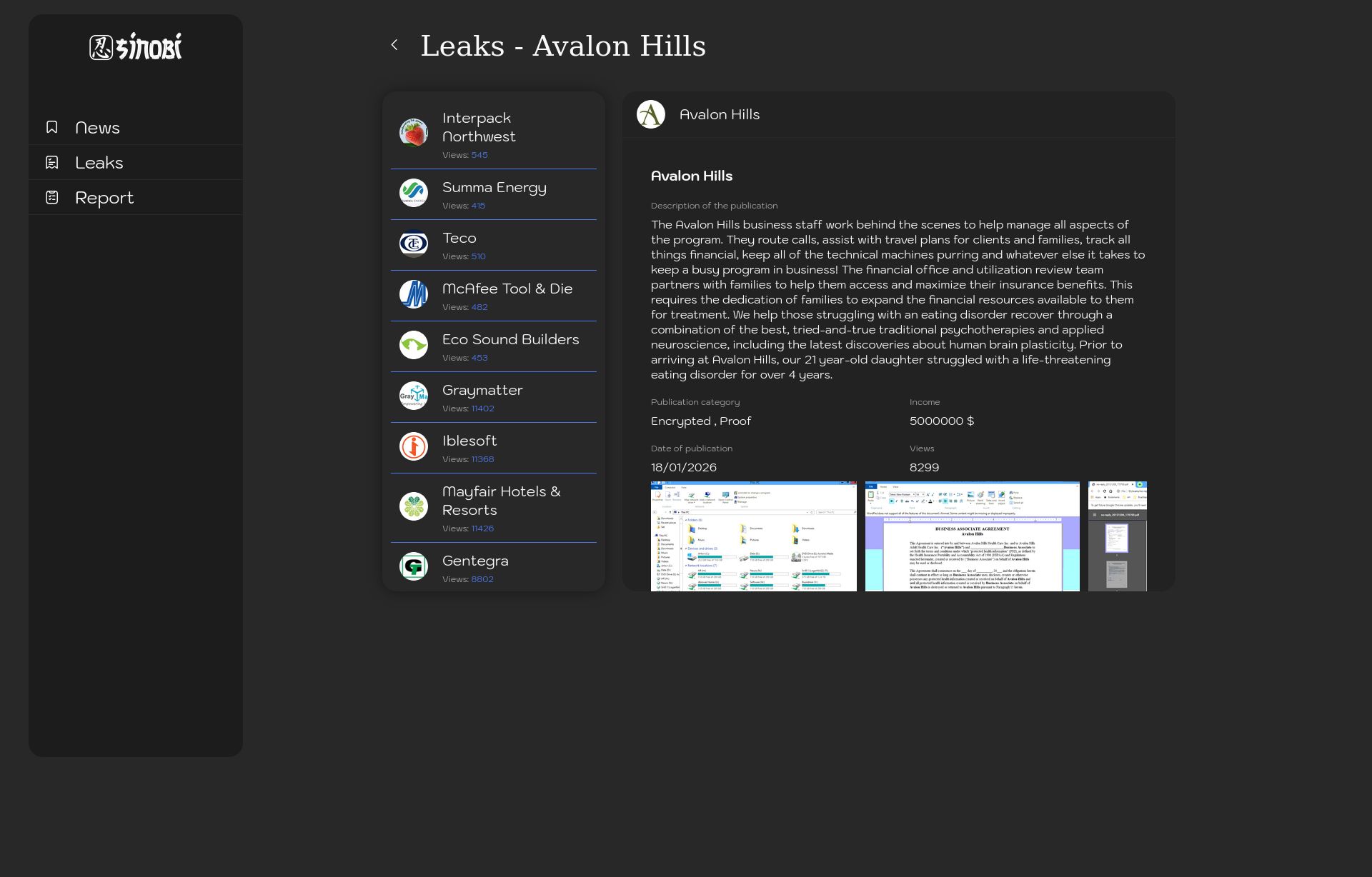 Screenshot of Avalon Hills leak page