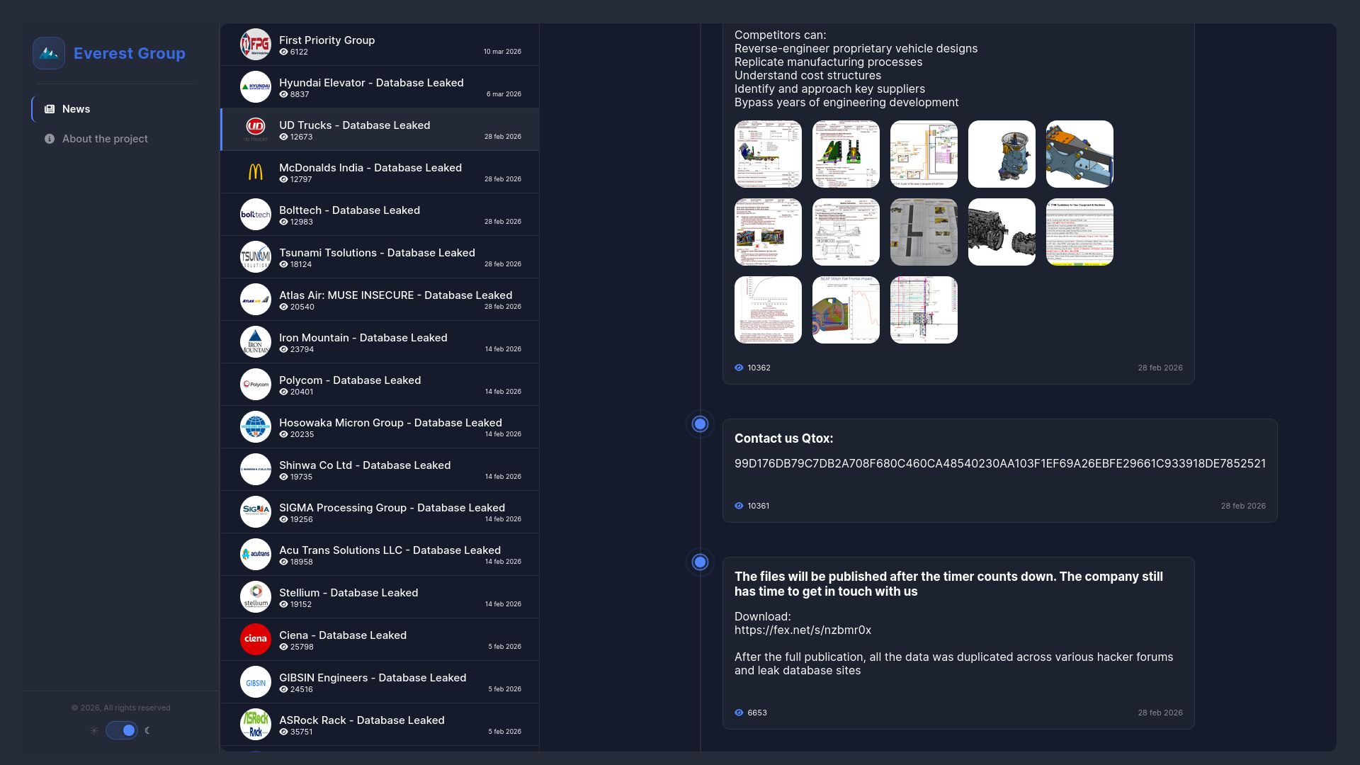 Screenshot of UD Trucks leak page