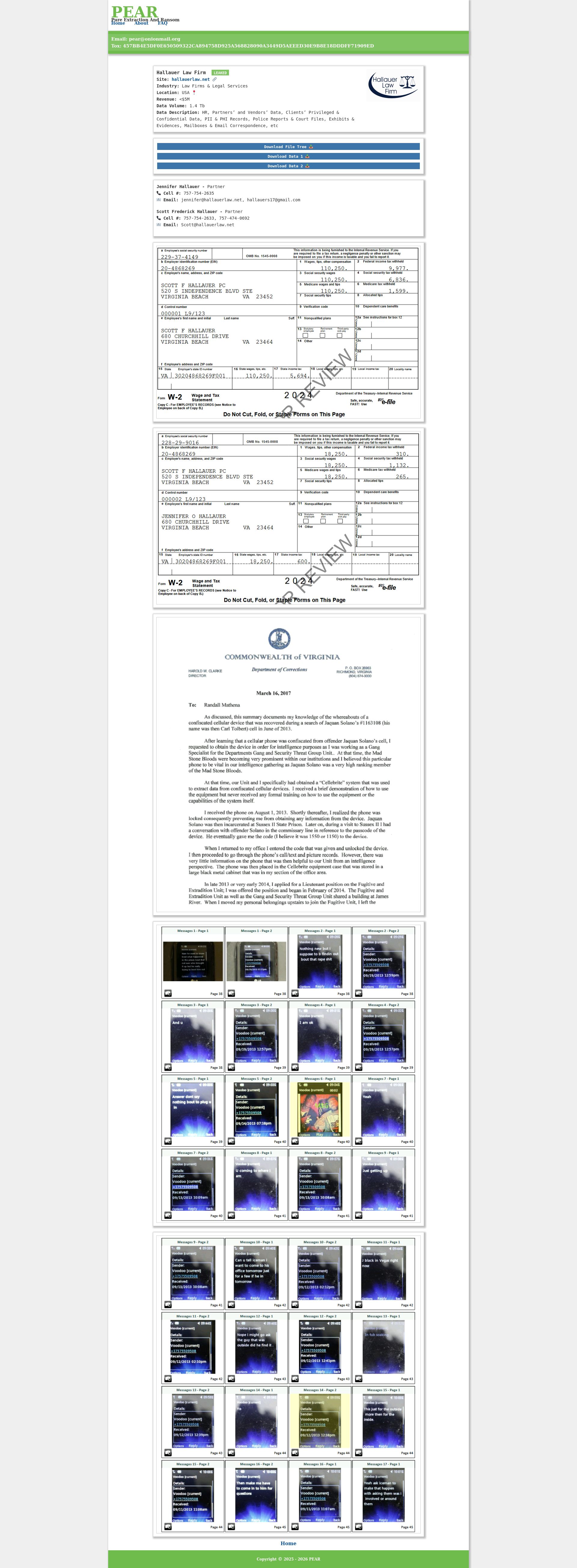 Screenshot of Hallauer Law Firm leak page
