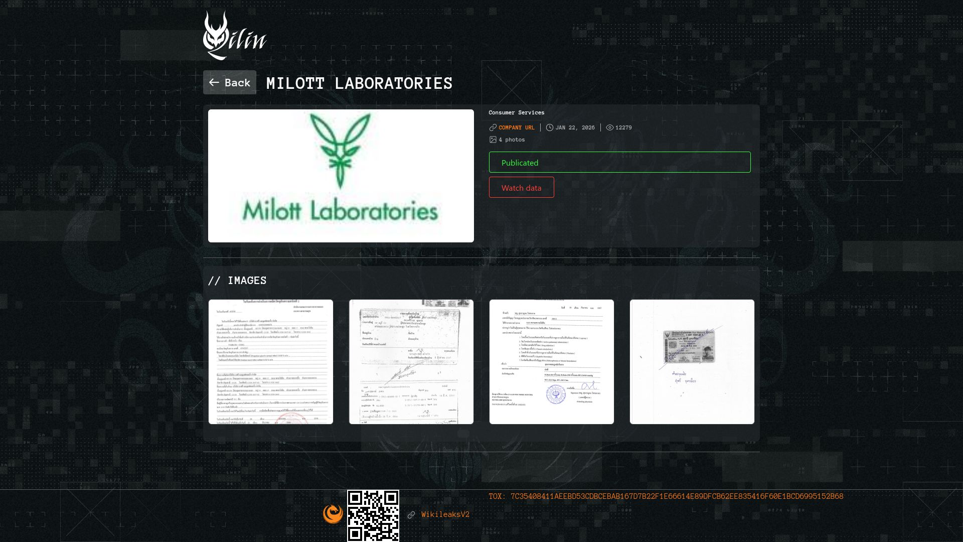 Screenshot of Milott Laboratories leak page