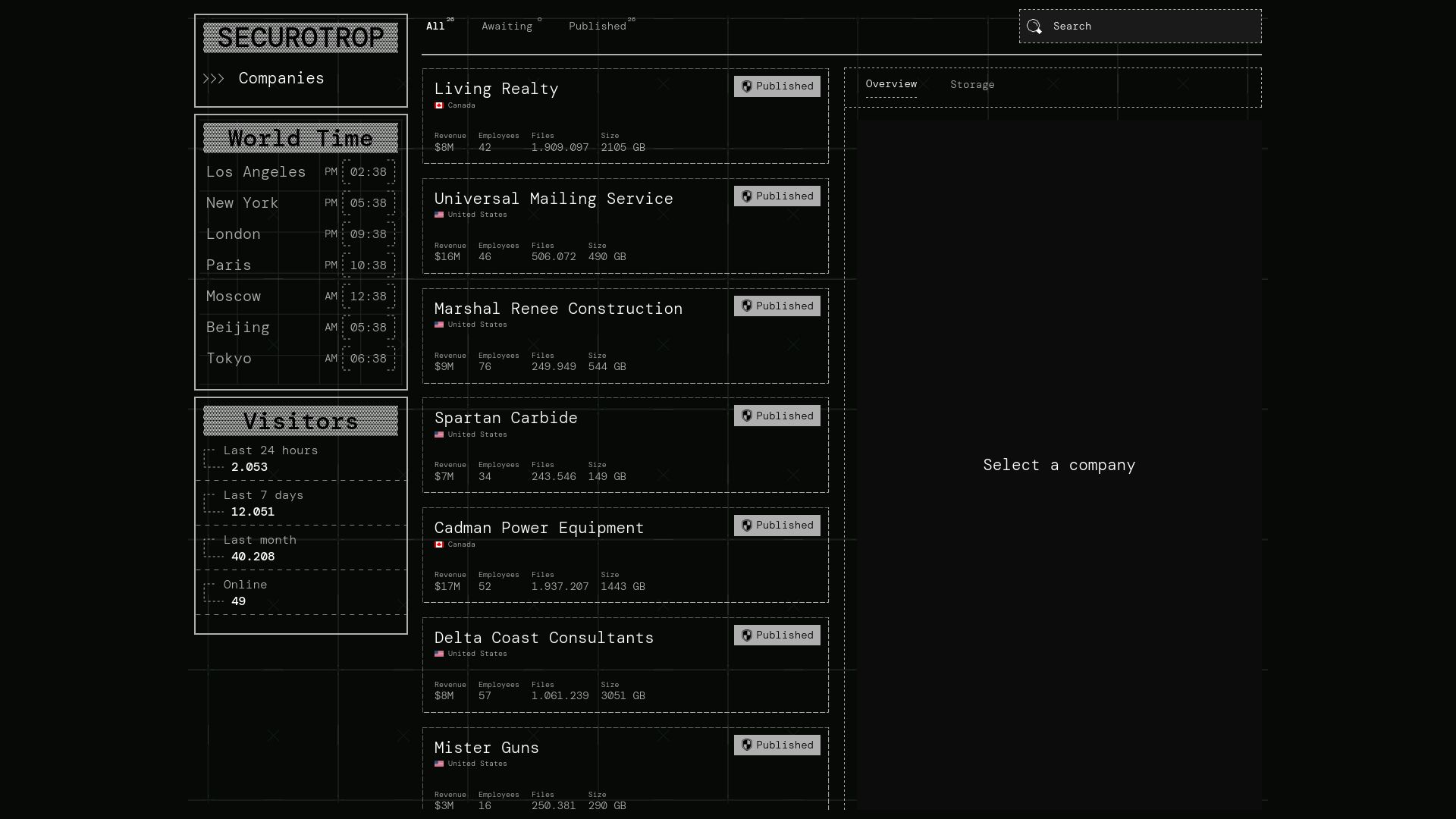 Screenshot of Select a company leak page